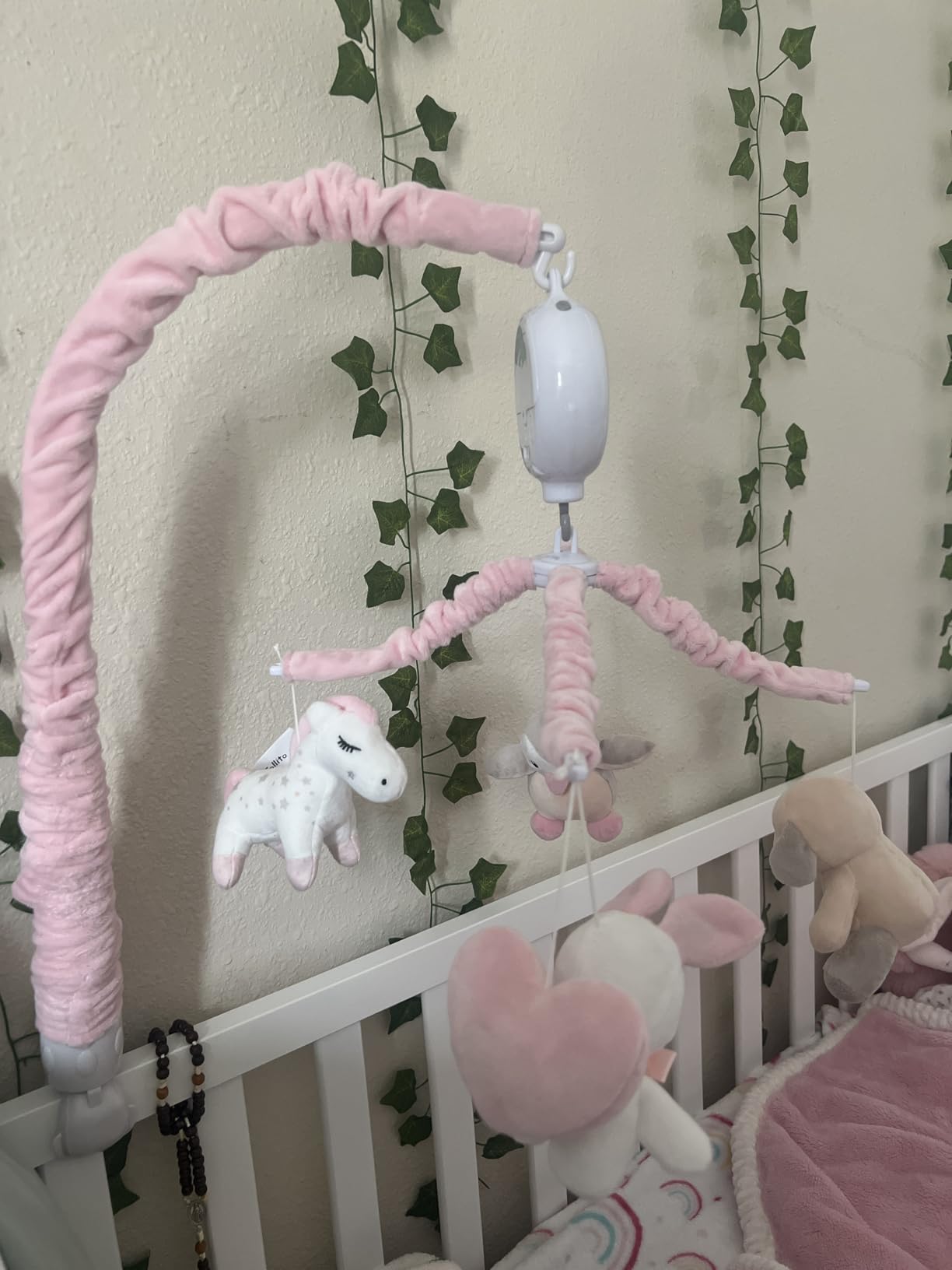 JOLLITO Crib Mobile for Girls, Soft Pink Musical Baby Crib Mobile with 12 Lullabies, Rotating Arm and Detachable Plush Animal Toys, Nursery Decor Baby Mobile for Crib Toys Bassinet customer photo 1