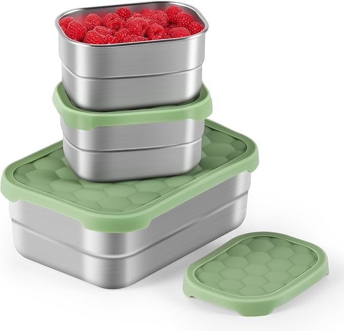 Tanjiae 3-Pack Stainless Steel Snack Containers for Kids & Toddlers - 550ml (18oz) Leakproof Colorful Lids with Cute Dinosaurs | LFGB Certified, Stackable Metal Lunch Box for Daycare, School, Travel customer photo 1