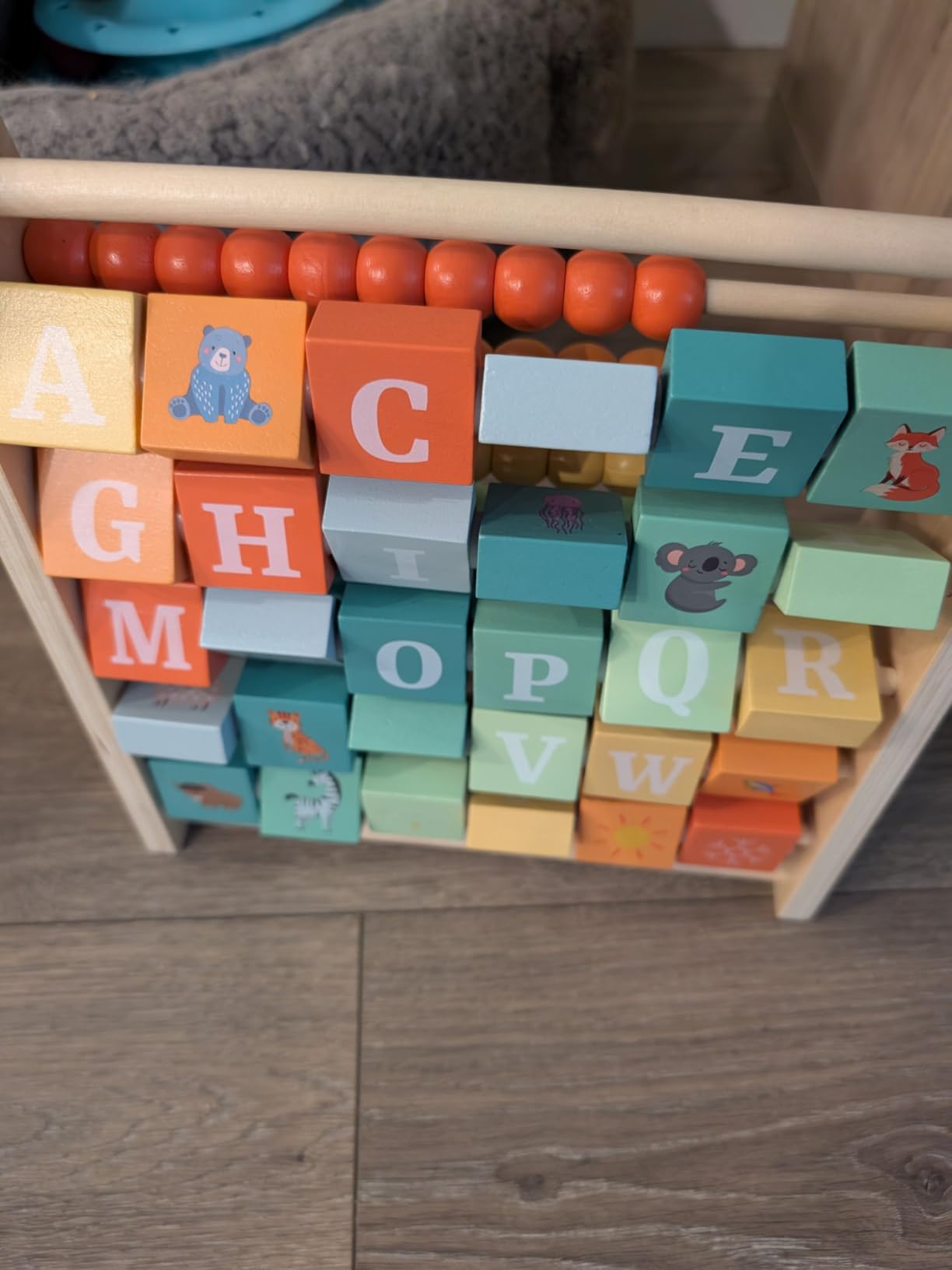 FReniland Wooden Activity Cube - Double-Sided Abacus & Alphabet Flip Tiles for Toddlers 18M+, Educational Counting Toy for Preschool and Homeschool Learning customer photo 1