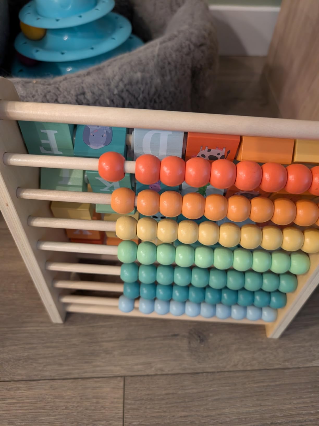FReniland Wooden Activity Cube - Double-Sided Abacus & Alphabet Flip Tiles for Toddlers 18M+, Educational Counting Toy for Preschool and Homeschool Learning customer photo 2