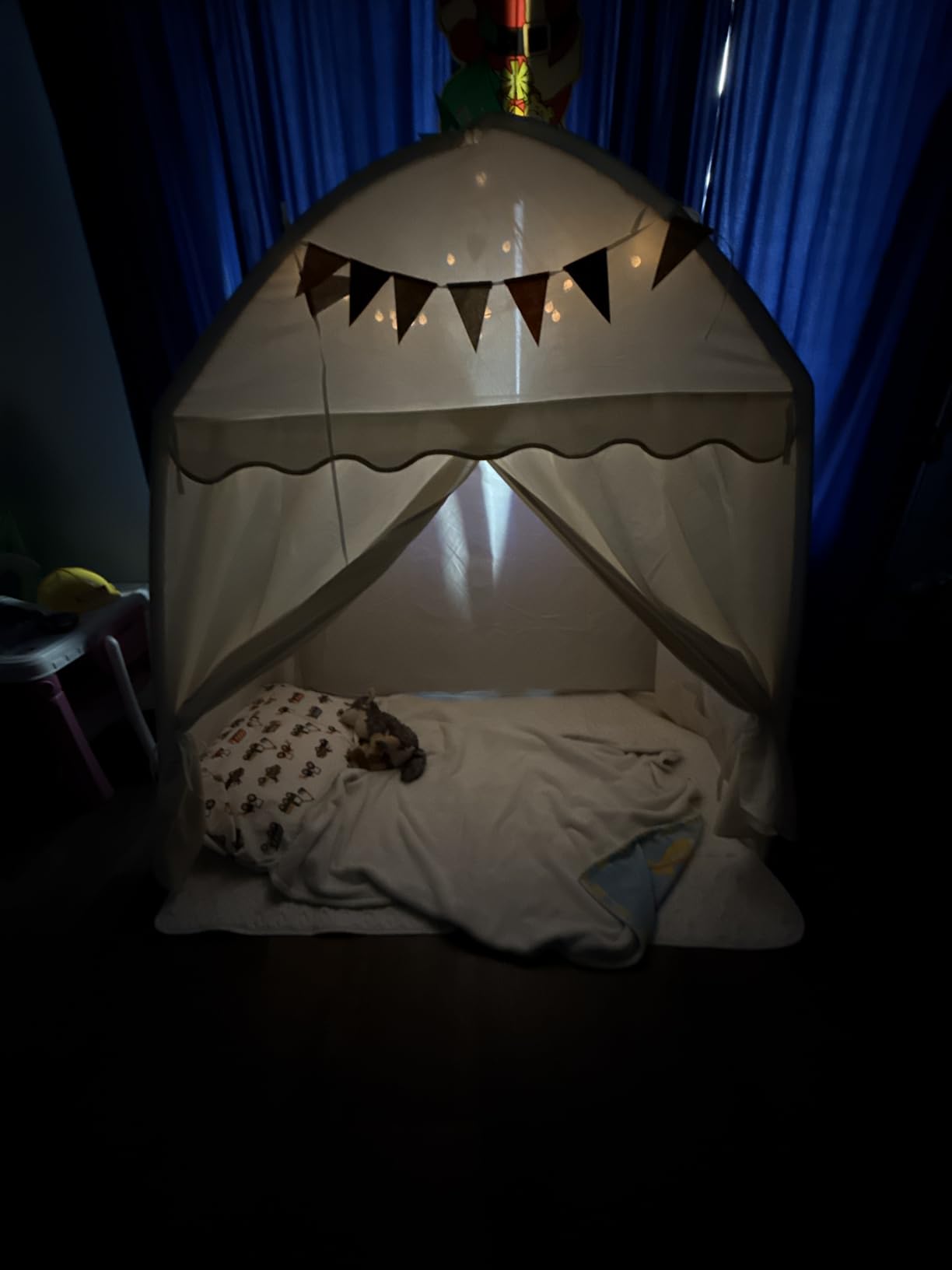Large Kids Play Tent Indoor with Padded Mat Lights - 59x39x59in Teepee Playhouse with Flags Storage Bag - Cozy Reading Nook Nap Bed Tent - Birthday Gift for Toddlers Boys Girls customer photo 1