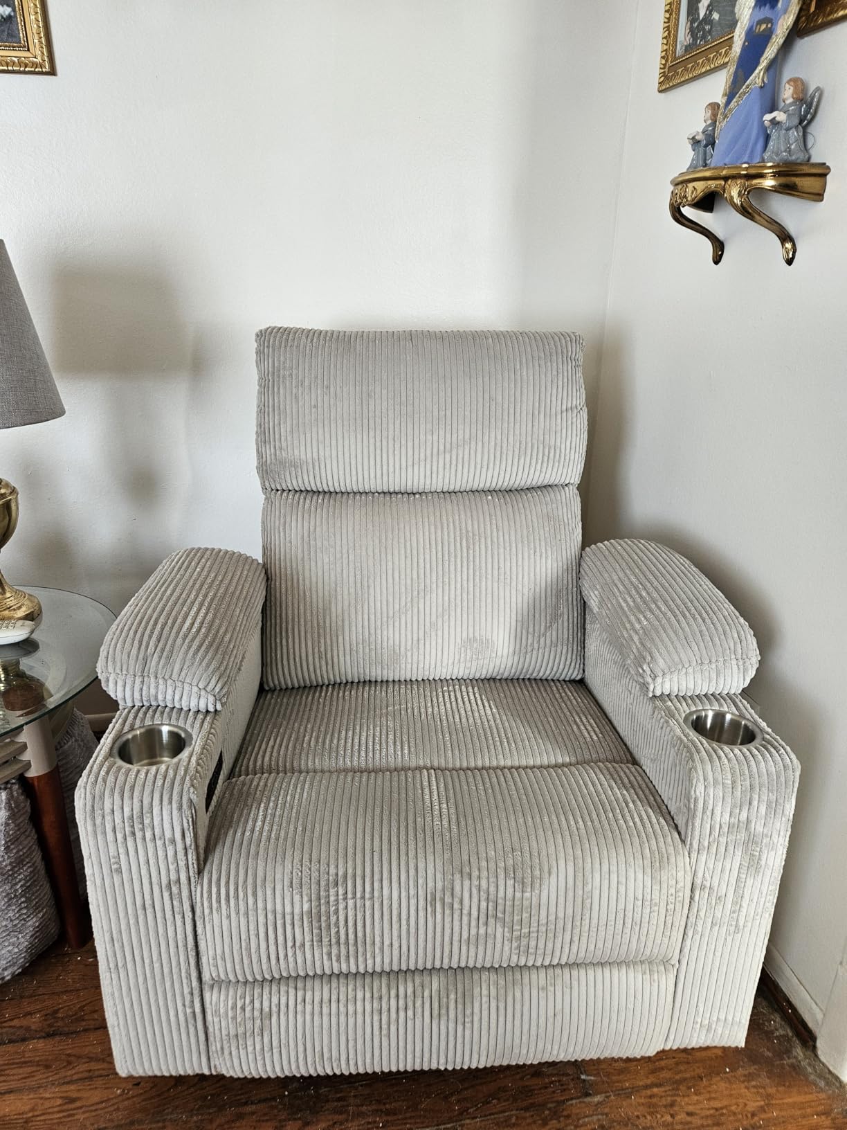 Rocking Chair Nursery with Adjustable Armrests, Electric Glider Recliner Nursing Chair for Breastfeeding, Power Swivel Recliner Chairs with Massage and Heat, Adjustable Headrest, FSC Certified, Beige customer photo 2