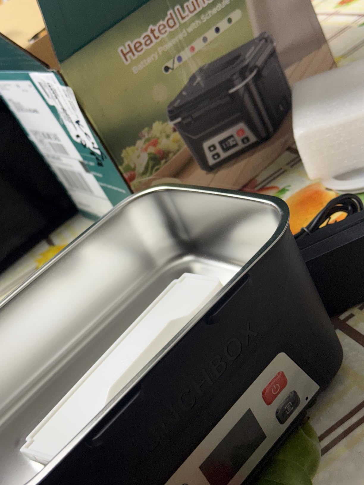 EAST OAK Cordless Electric Lunch Box for Adults, Battery Powered Heated Lunch Box for Work, Travel, 5.5 Cups Rechargeable Self Heating Food Heater, Memory Function & Automatic Keep Warm, Classic Black customer photo 2