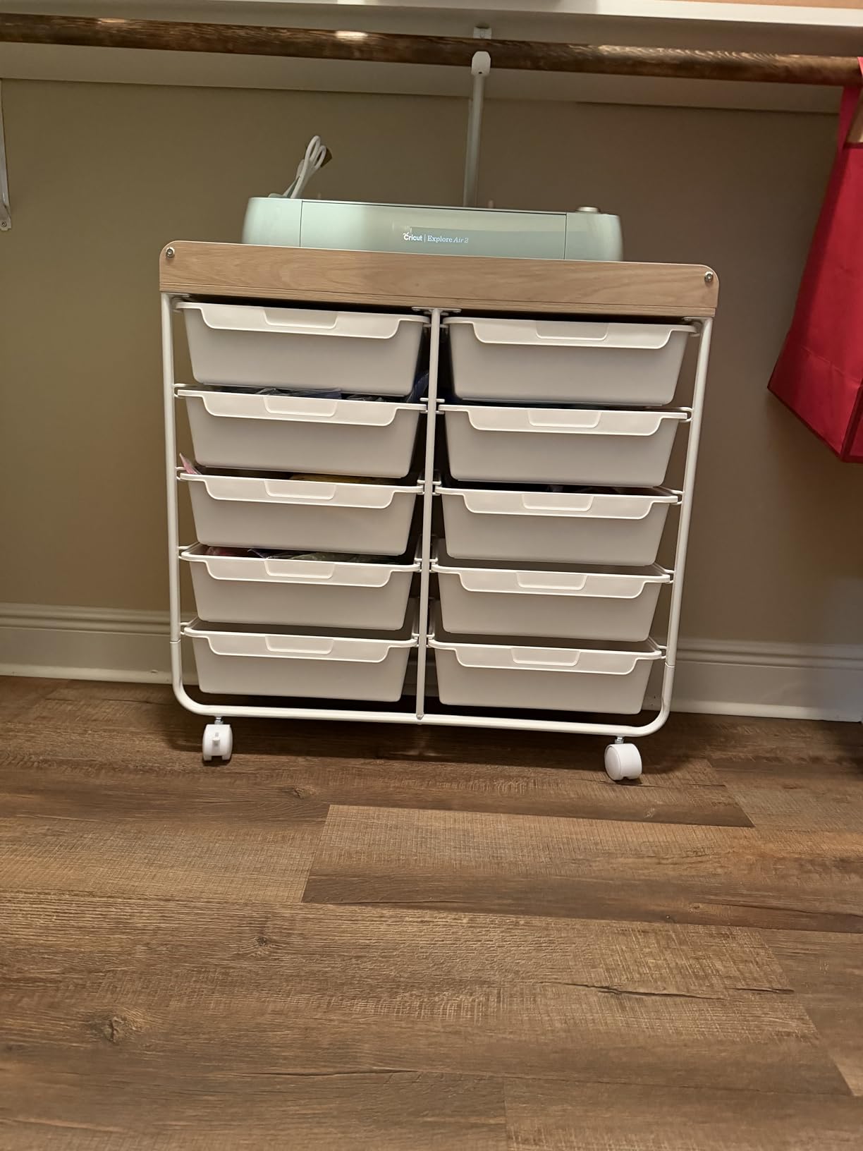 10 Drawers Rolling Cart with Wooden Tabletop, Utility Storage Cart with Wheels, Art Supply Craft Organizer on Wheel with Metal Frame & Handles for Home Office School, Green customer photo 1