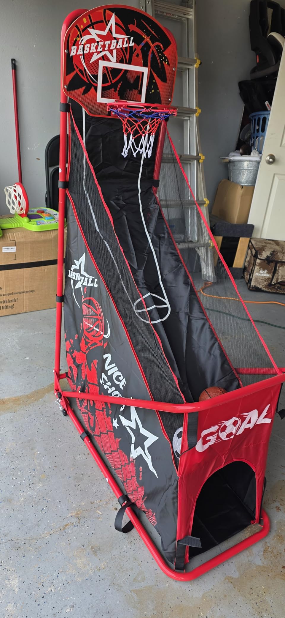 Basketball Arcade Game for Kids: Foldable Basketball Hoop Set with Soccer Goal- Portable Indoor Outdoor Sports Play Toy- Gift for Ages 3-12 Boys Girls- Air Pump and 3 Balls Included customer photo 2