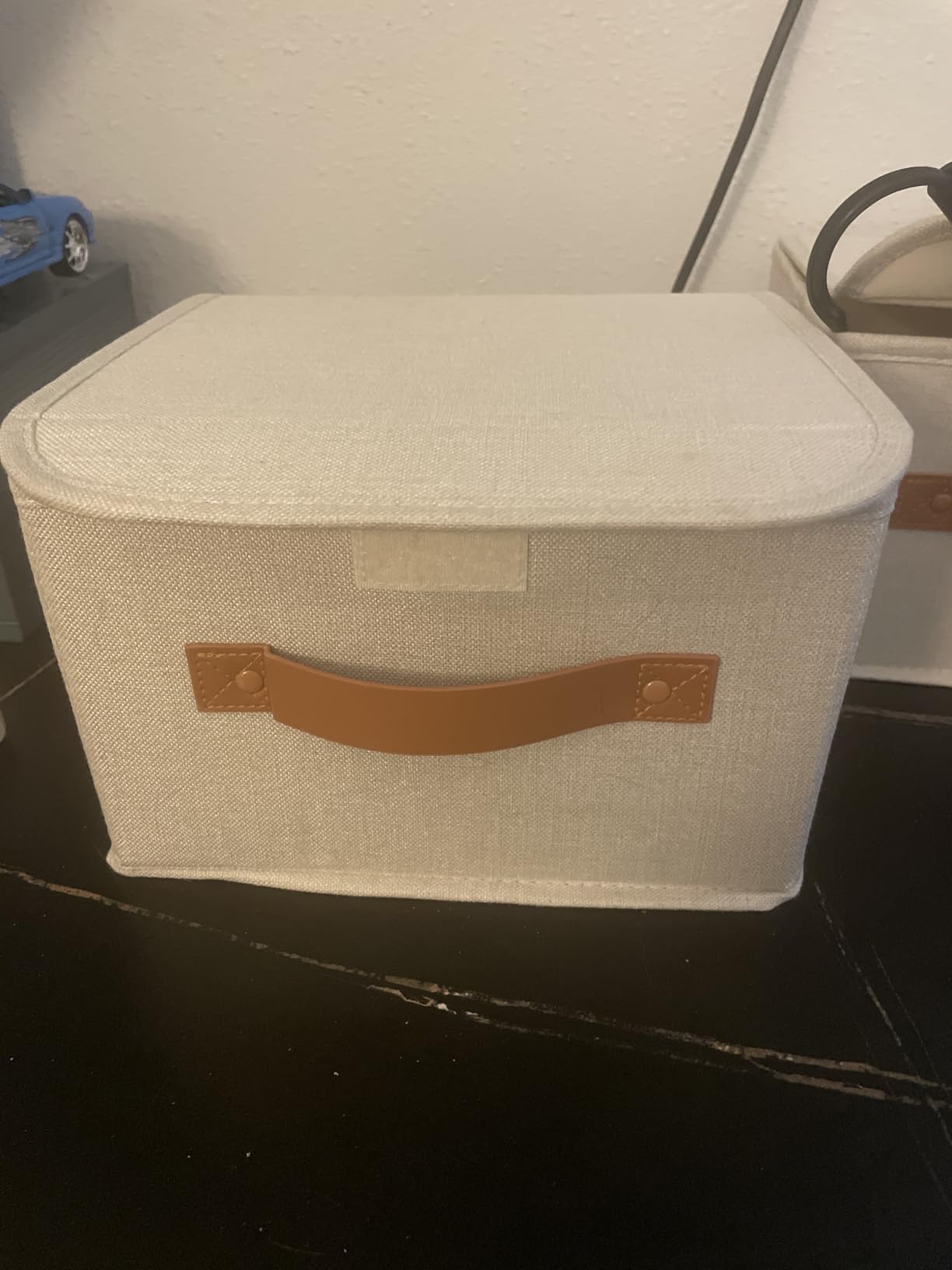 Decorative Linen Storage Boxes with Lids - Spacious Set of 2 Organizer Bins for Your Home Decor - The Perfect Small Container to Safely Store Photos, Documents and Memory Box Keepsakes in Style customer photo 1