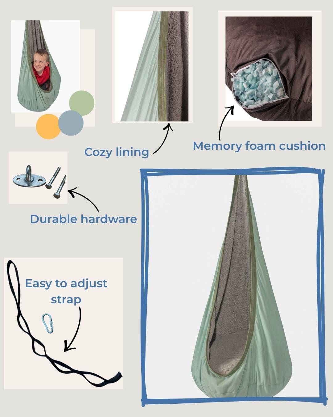 Sensory Pod Swing, Indoor Hanging Cocoon Chair with Memory Foam Cushioning, Kids Hammock Swing Chair customer photo 1