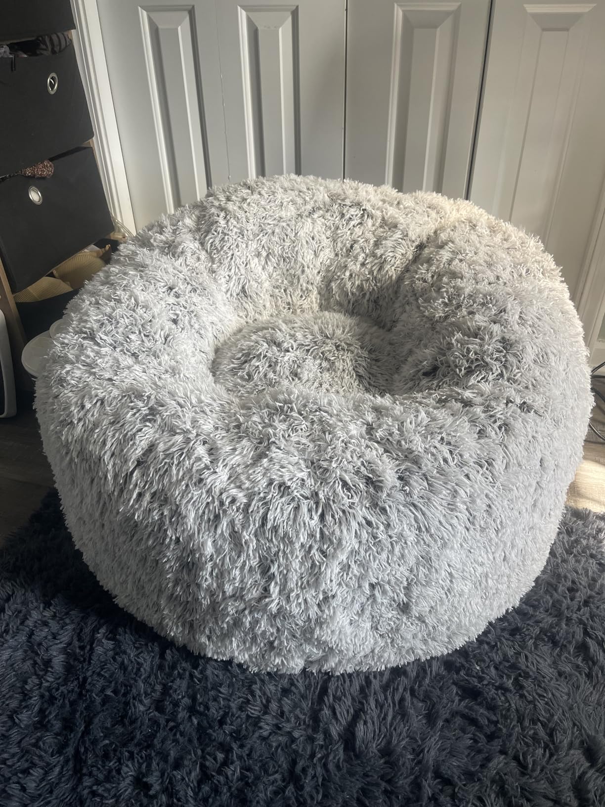 Plush Faux Fur Bean Bag Chairs, Memory Foam Filled Sofa Chair Shape Bean Bag for Adults/Teens/Kids, Ultra-Soft Lazy Sofa for Living Room Bedroom College Dorm, Grey customer photo 2