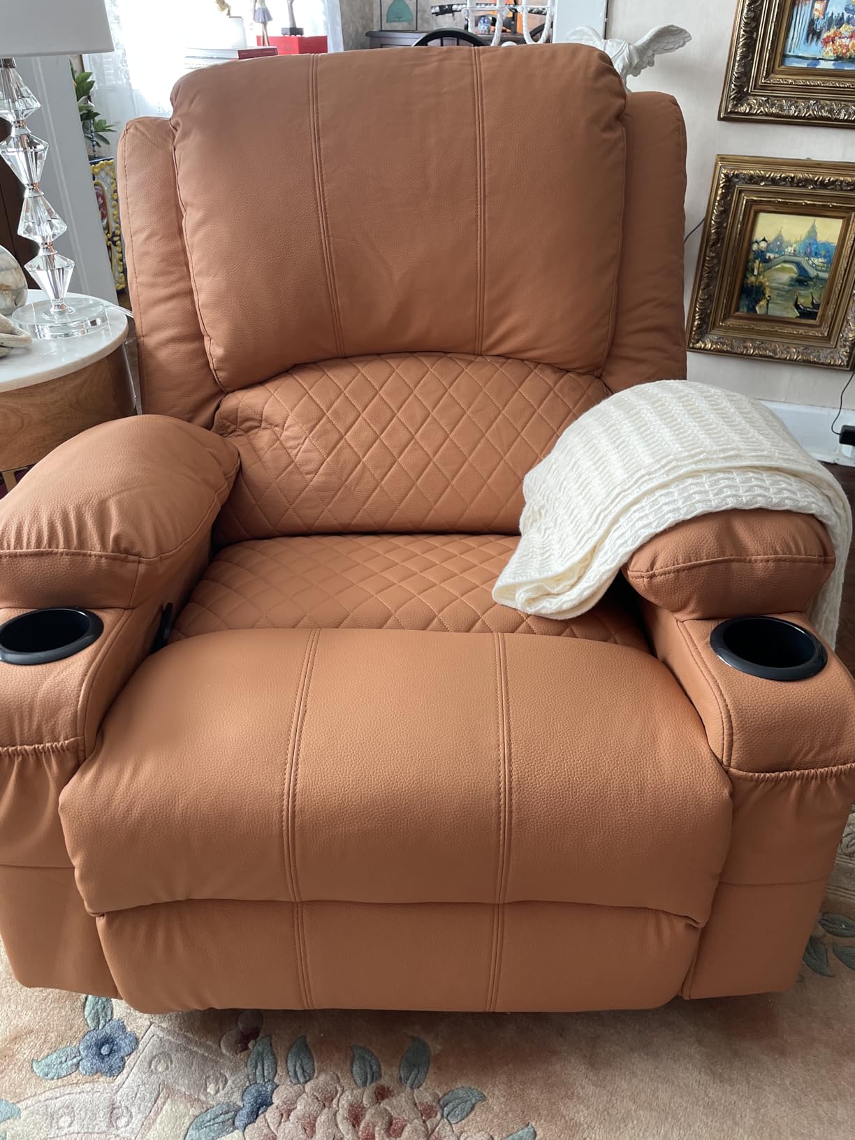 Leather Swivel Rocker Recliner Chair with Massage and Heat Overstuffed Manual Recliner Chairs with Cup Holders, Rocking Glider Chairs for Nursery White customer photo 1