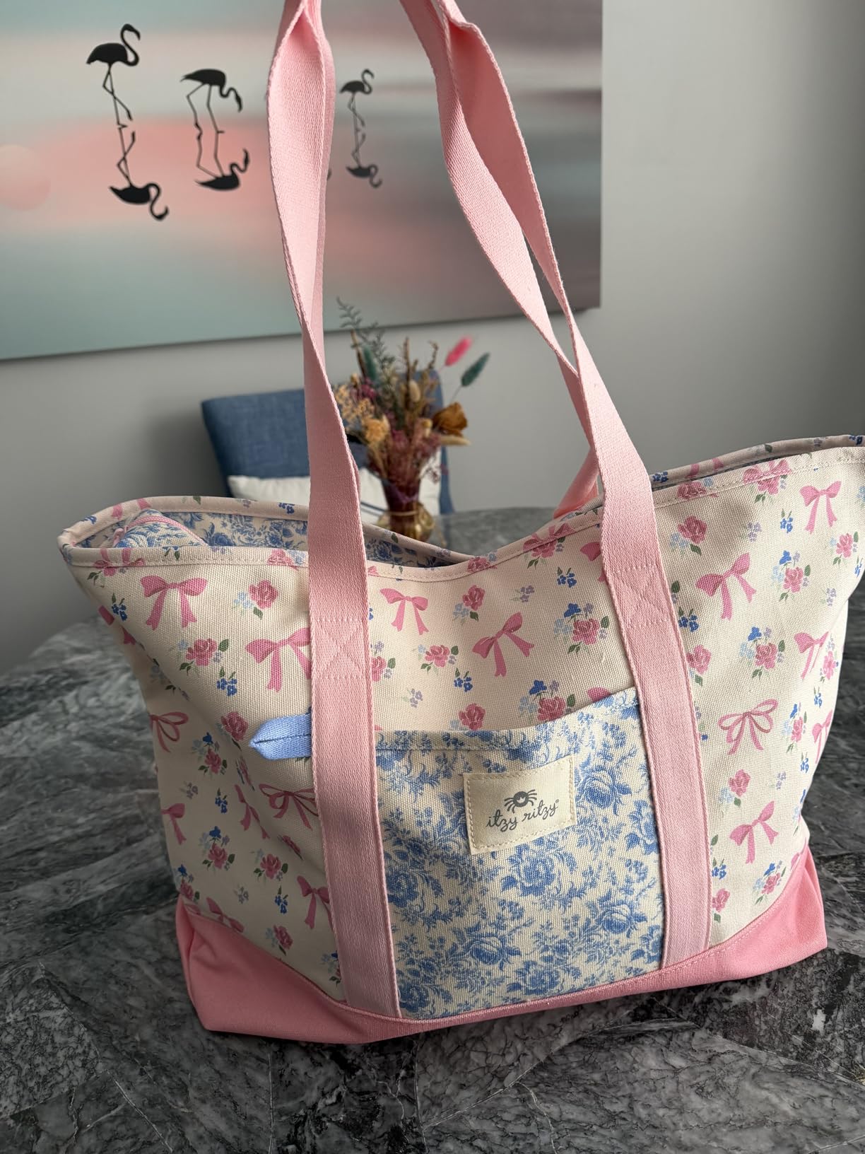 Itzy Ritzy Canvas Tote Bag - Zip-Top Closure, Roomy Main Compartment & 4 Pockets - Lightweight Cotton Canvas Carryall for Moms (Checkerboard) customer photo 1