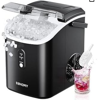 EUHOMY Nugget Ice Maker Countertop with Handle, Ready in 6 Mins, 38lbs/Day, Removable Top Cover, Self-Cleaning, Portable Chewable Ice Maker with Basket, Scoop, for Home/RV/Party/Camping (Black) customer photo 2