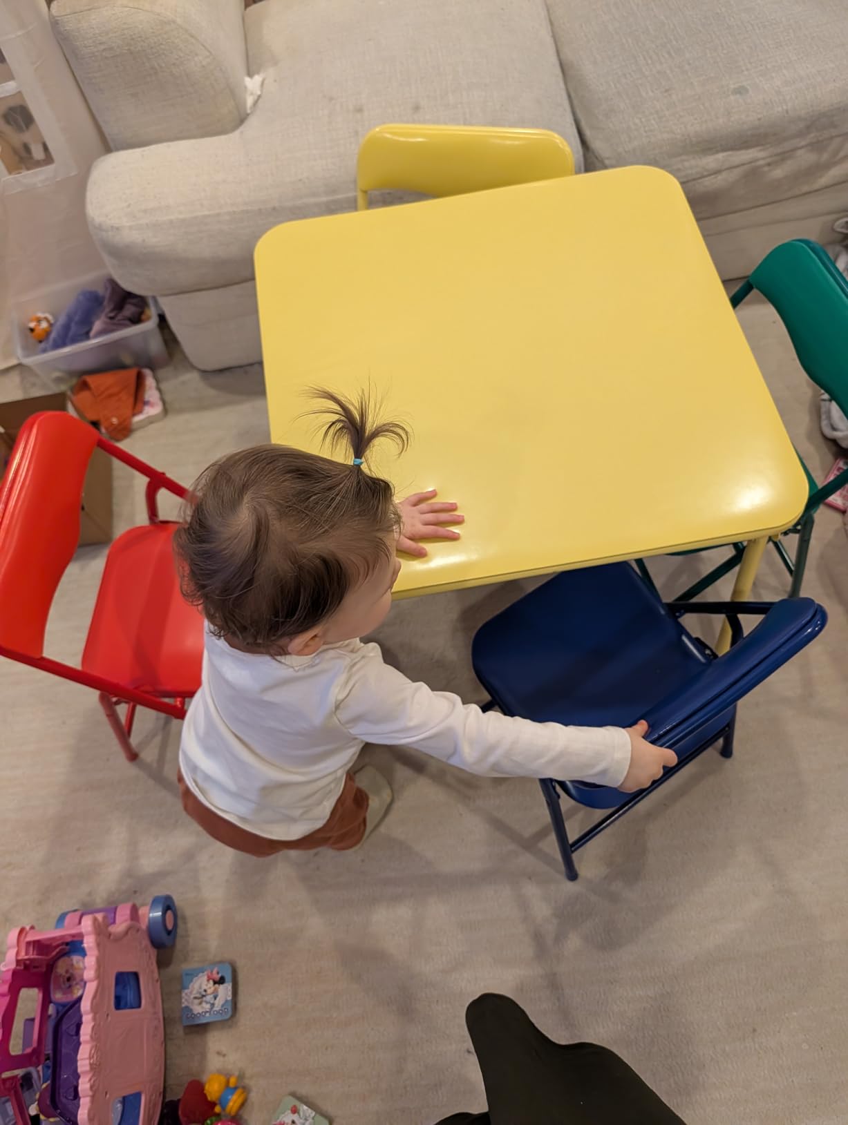 JOYMOR Kids Folding Table and Chairs Set, 3-Piece Metal Frame Activity Set with Easy-Fold Design for Playroom & Classroom (Multicolor) customer photo 1