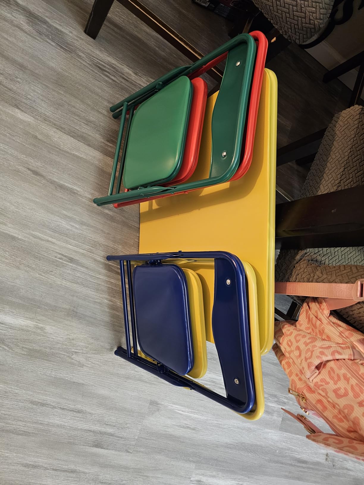 JOYMOR Kids Folding Table and Chairs Set, 3-Piece Metal Frame Activity Set with Easy-Fold Design for Playroom & Classroom (Multicolor) customer photo 2
