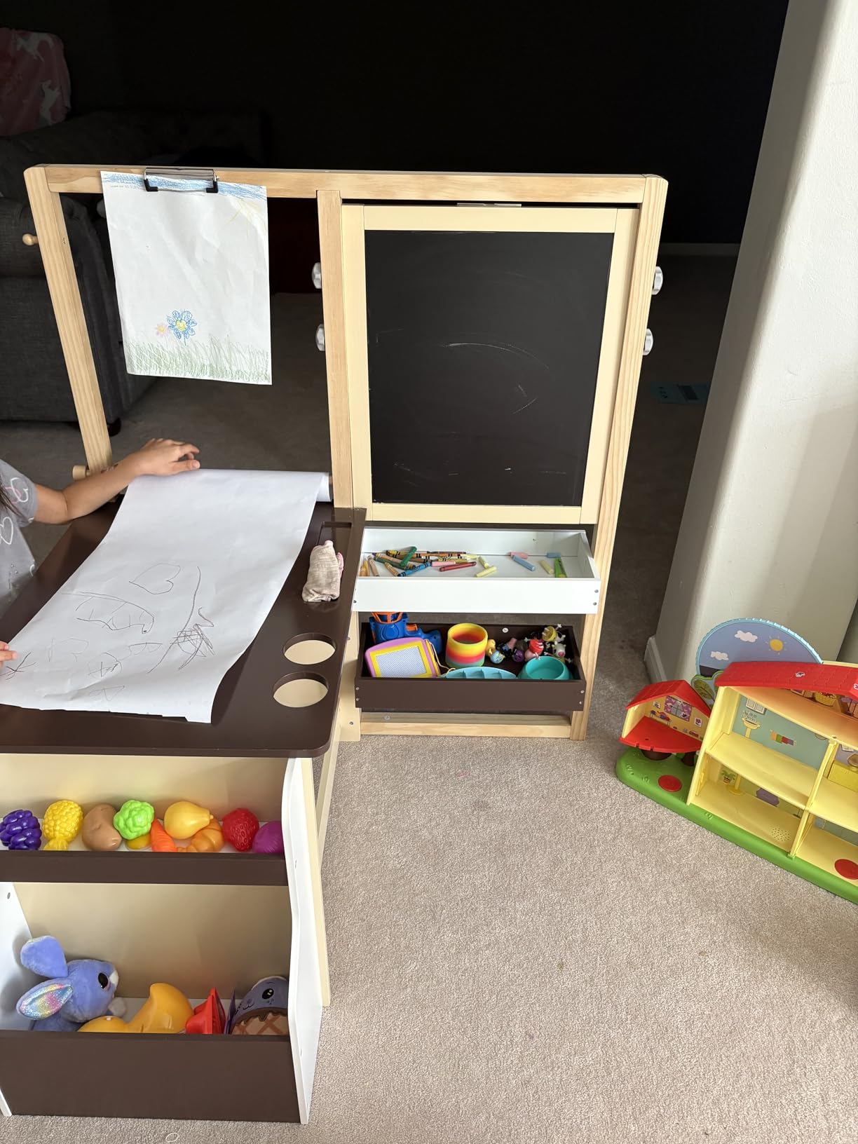 Costzon Easel for Kids, Wooden Art Center with Double-Sided Blackboard & Whiteboard, Paper Roll for Drawing, Crafts, Writing, Toddler Activity Table with Storage, Kids Table and Chair Set (Pink) customer photo 1