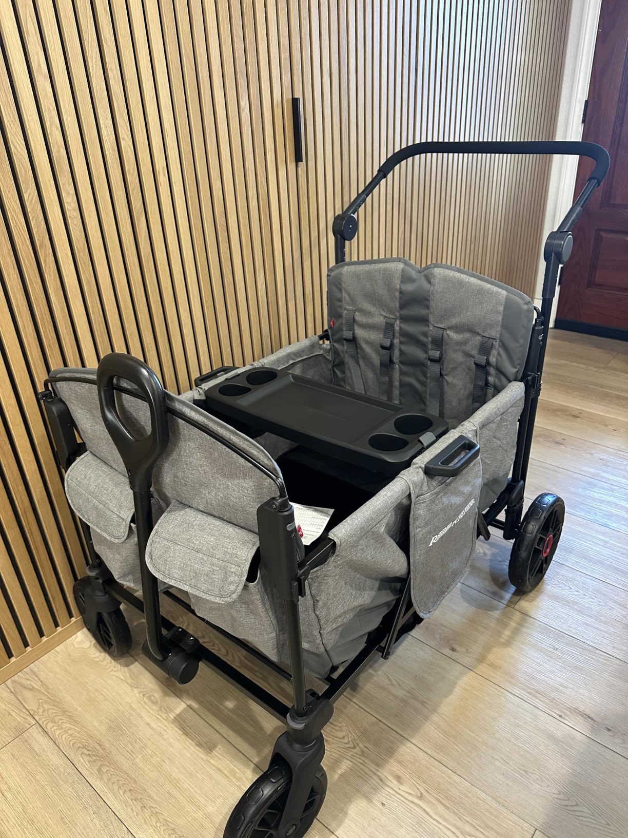 Radio Flyer Pathfinder 4-Seat Stroller Wagon, for Kids 6+ Months, Compact Fold, UV Canopy, Snack Tray & Storage, Cup Holders, Never Fall Pull Handle, Seats Convert to Flatbed, Stroller Wagon for Kids customer photo 2