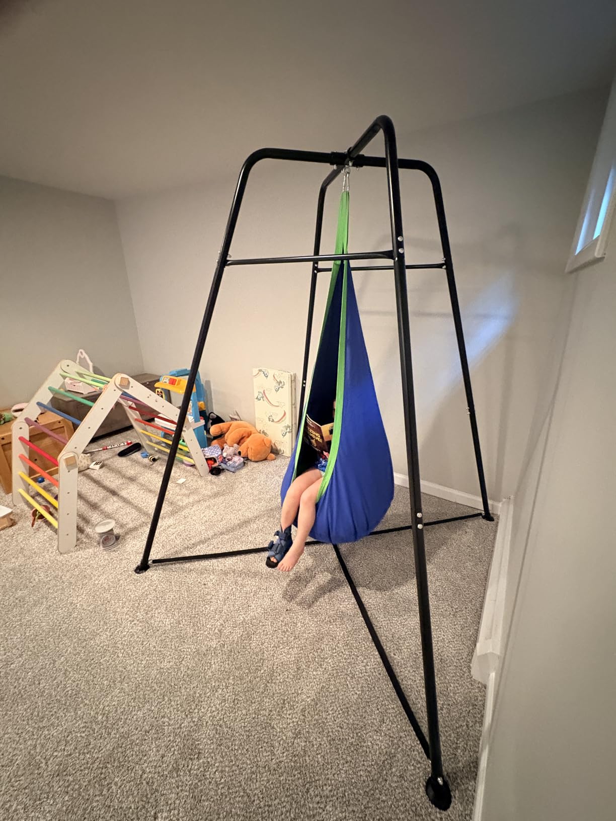 Sensory Swing Stand with Pod Swing, Metal Frame Swing Set for Indoor Outdoor Backyard (Blue) customer photo 1