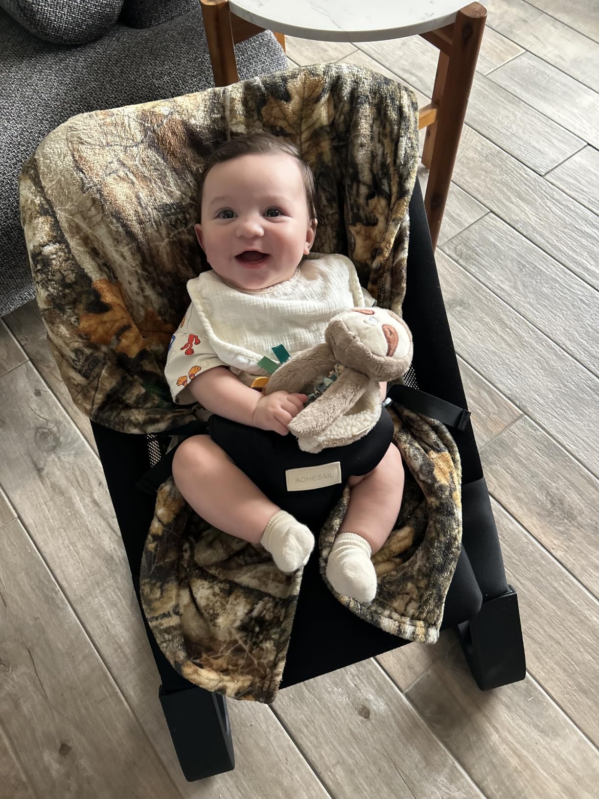 Baby Bouncer for Newborns 0-12 Months: 0-5 Years Portable Infant Bouncer Seat Chair in Black with Adjustable Recline & 3-Point Harness, Supports Up to 60 lbs customer photo 2
