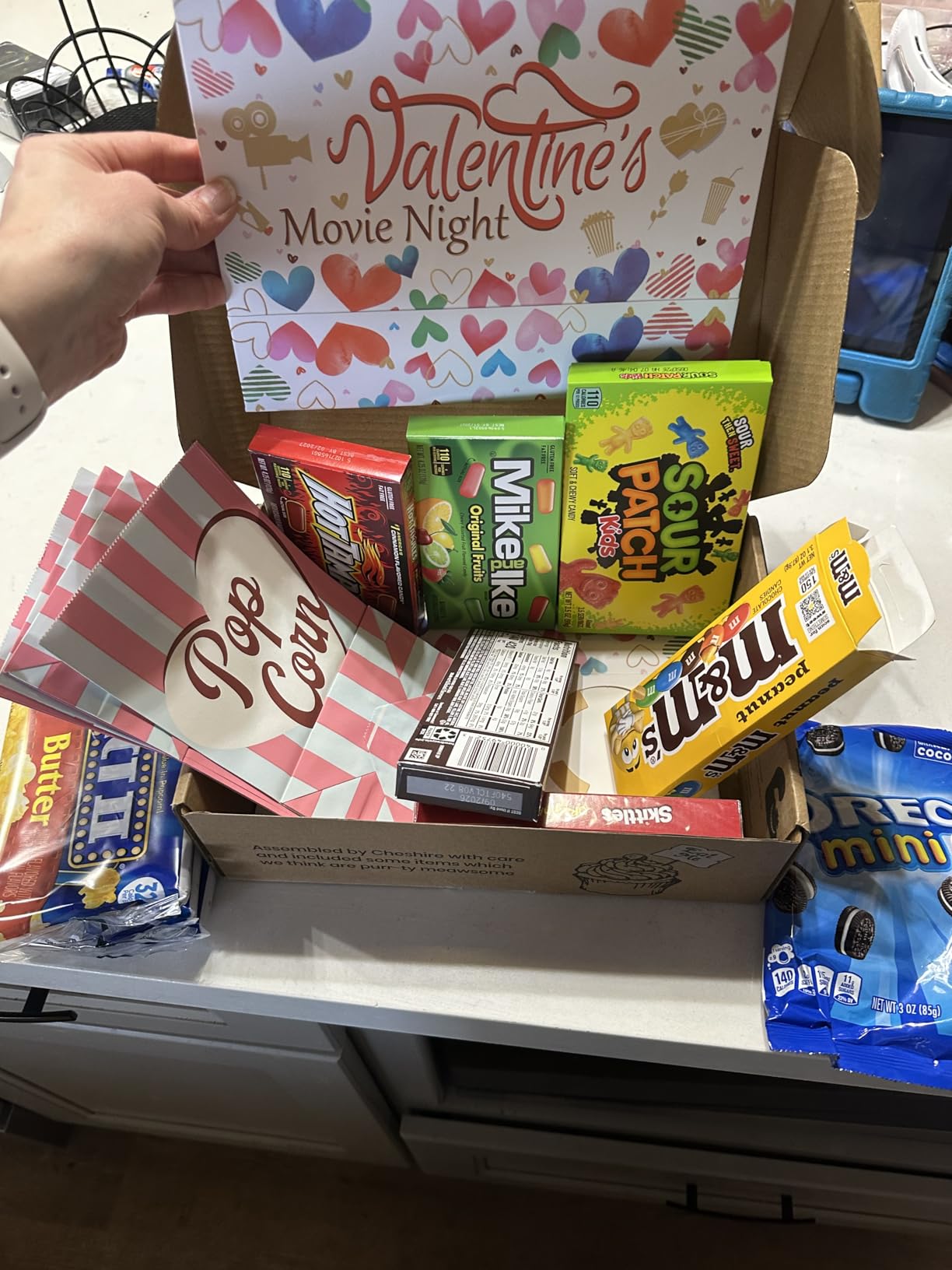 Valentines Movie Night Gift basket - Valentines popcorn bags and candy for Valentine gifts - Valentines day gift baskets for kids and adults - Valentines candy box by Cheshire Gifts customer photo 1