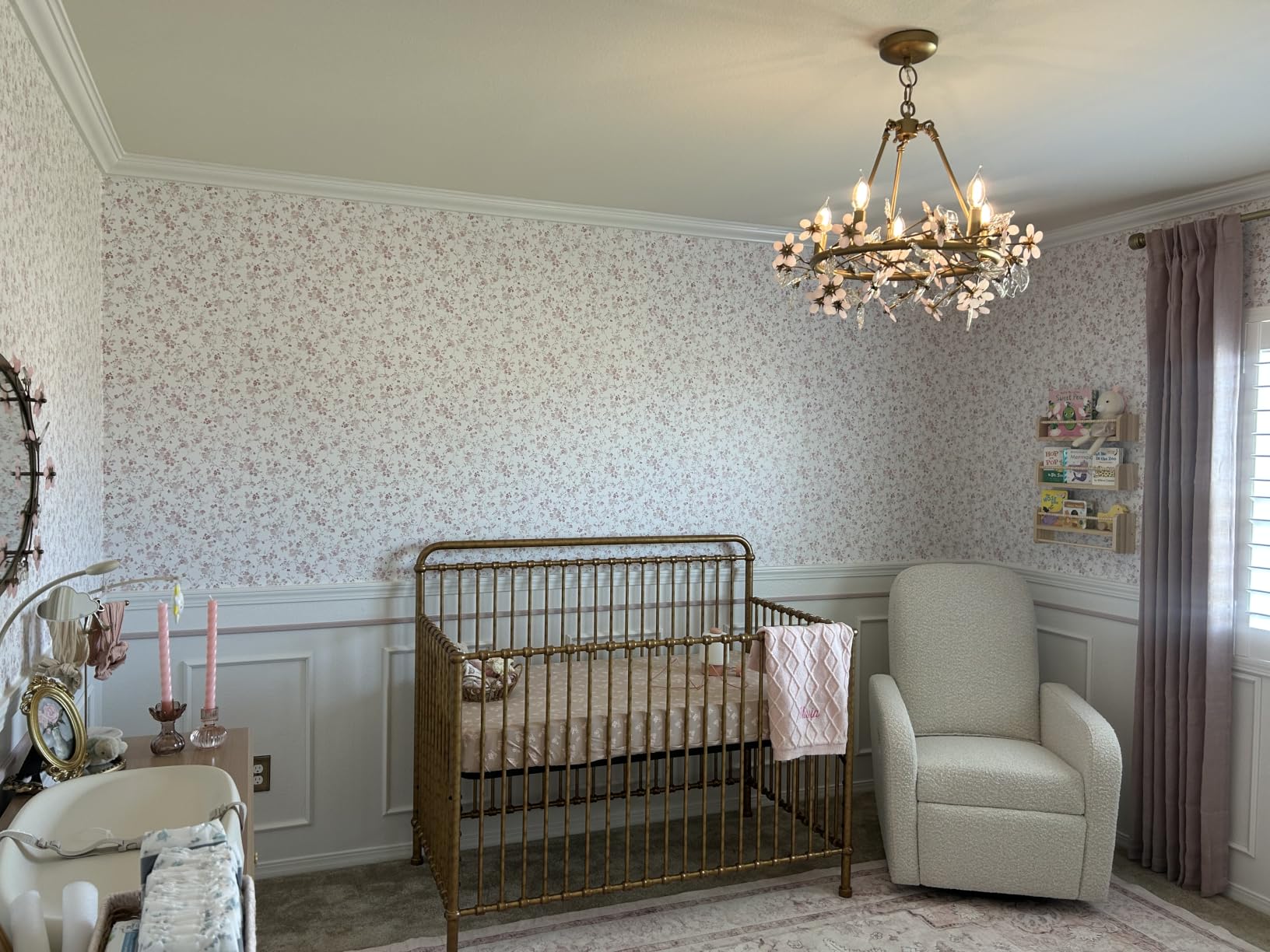 Floral Peel and Stick Wallpaper Vintage Wallpaper 78.7 x 17.3 Pink Floral Wall Paper Peel and Stick Cherry Blossom Contact Paper for Nursery Bathroom Kitchen Self-Adhesive Vinyl Waterproof customer photo 1