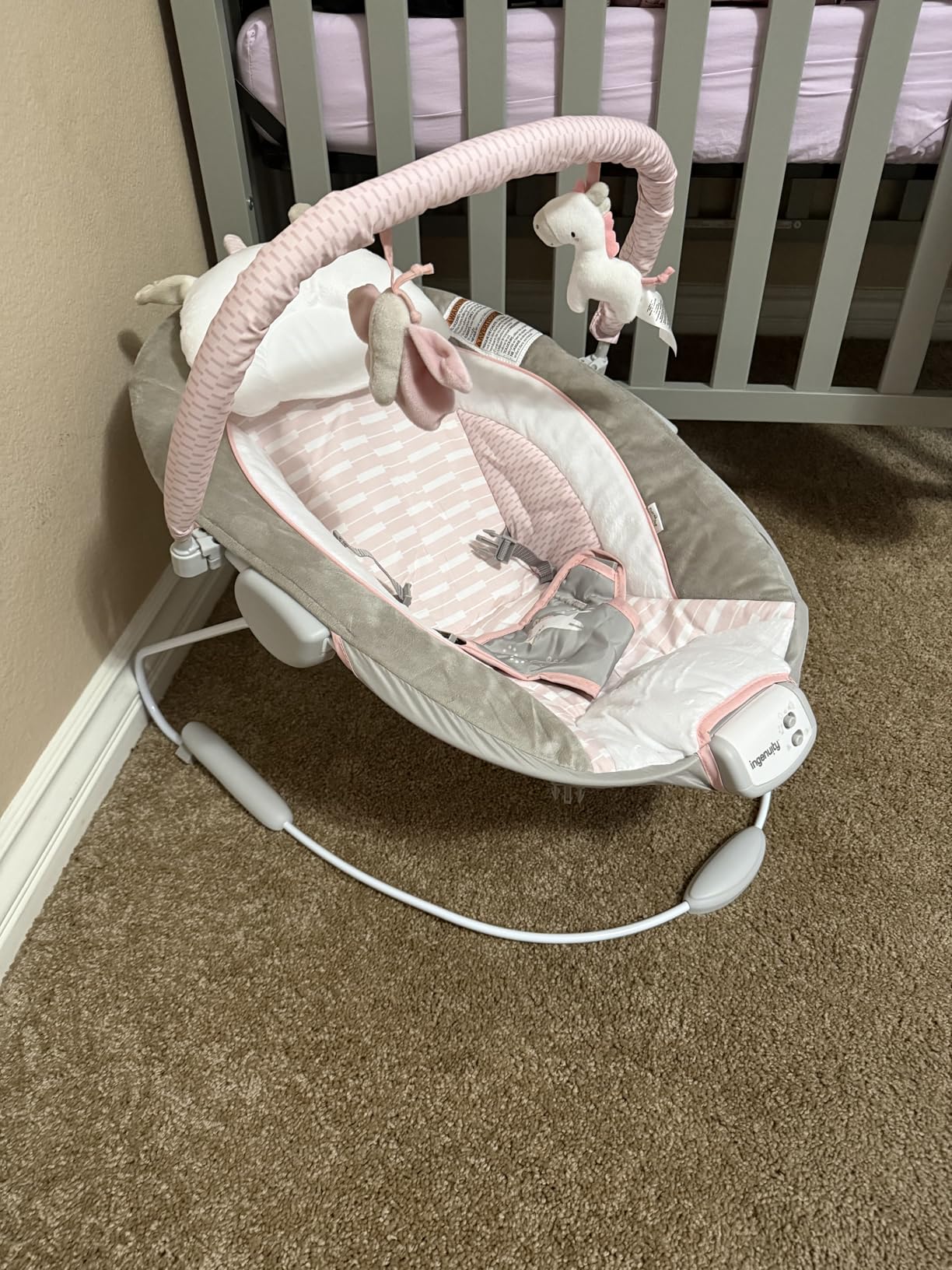 Ingenuity Stow & Go Compact Folding Baby Bouncer, Lightweight Portable Seat with Vibration, Green, Under 5 lbs customer photo 2