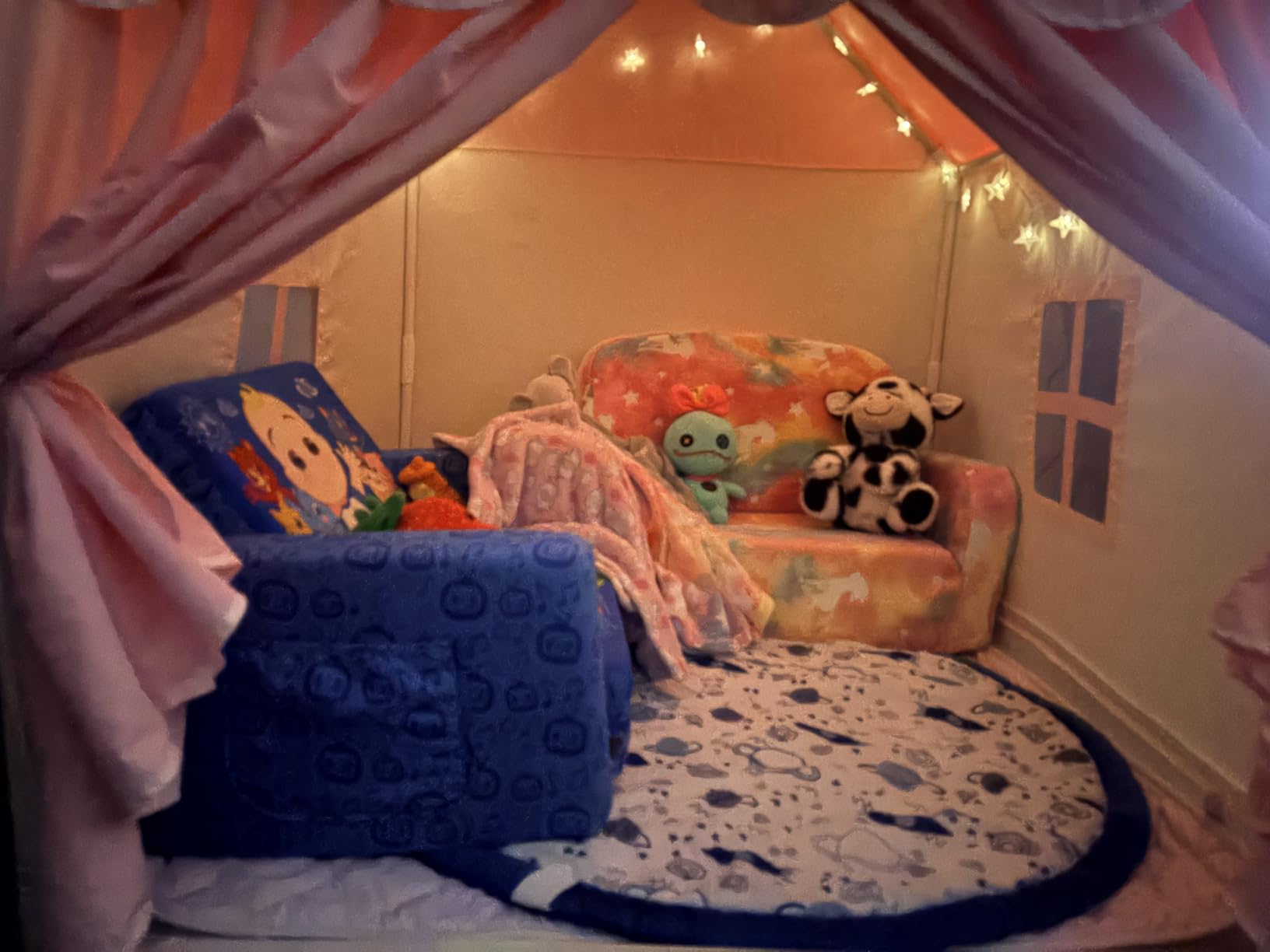 Kids Tent for Grils Indoor: with Mat, Star Lights - Pink Play Tents for Kids Indoor Playhouse - Princess Tent for Playroom Gift for Girls Birthday (Pink W/Cloth) customer photo 1