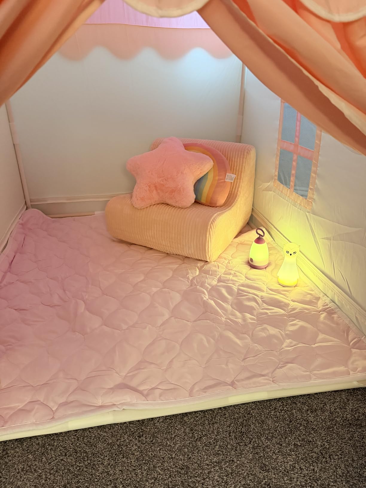 Kids Tent for Grils Indoor: with Mat, Star Lights - Pink Play Tents for Kids Indoor Playhouse - Princess Tent for Playroom Gift for Girls Birthday (Pink W/Cloth) customer photo 2