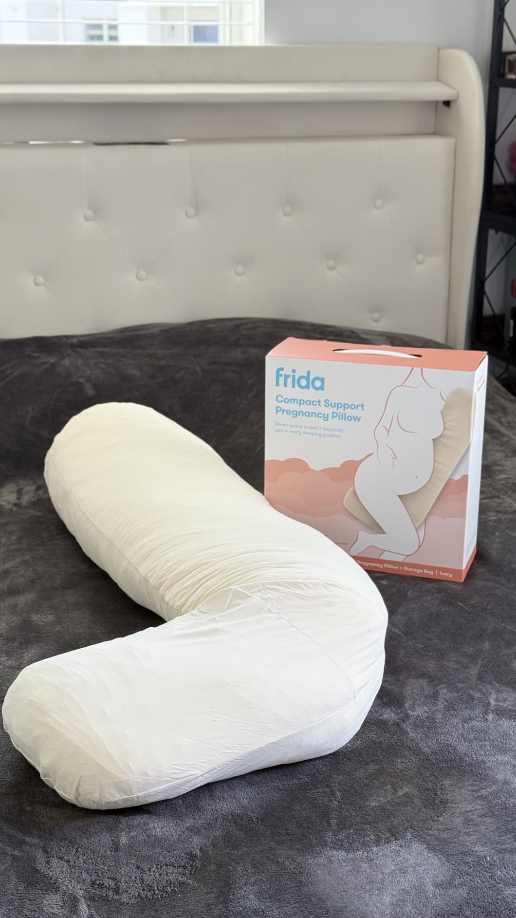 Frida Mom Full Body Support Pregnancy Pillow, Cooling Pregnancy Pillow, Wraps Around for All Over Support, Extended Length to Support from Head to Toe, Taupe customer photo 1
