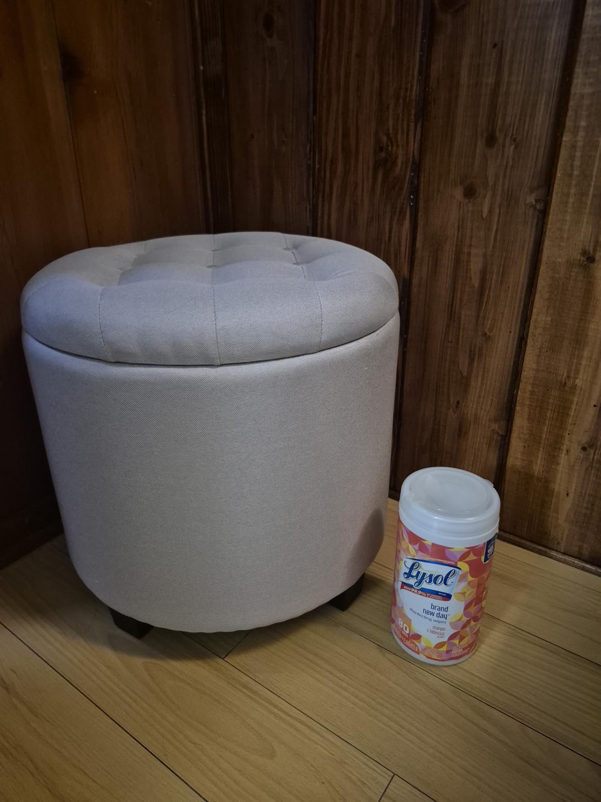 SONGMICS Square Storage Ottoman, Foot Stool Footrest with Legs, Ottoman Cube with Hinged Lid, for Living Room, Bedroom, 16.9 x 16.9 x 18.1 Inches, Linen-Look Fabric, Slate Gray ULOM509GN01 customer photo 1