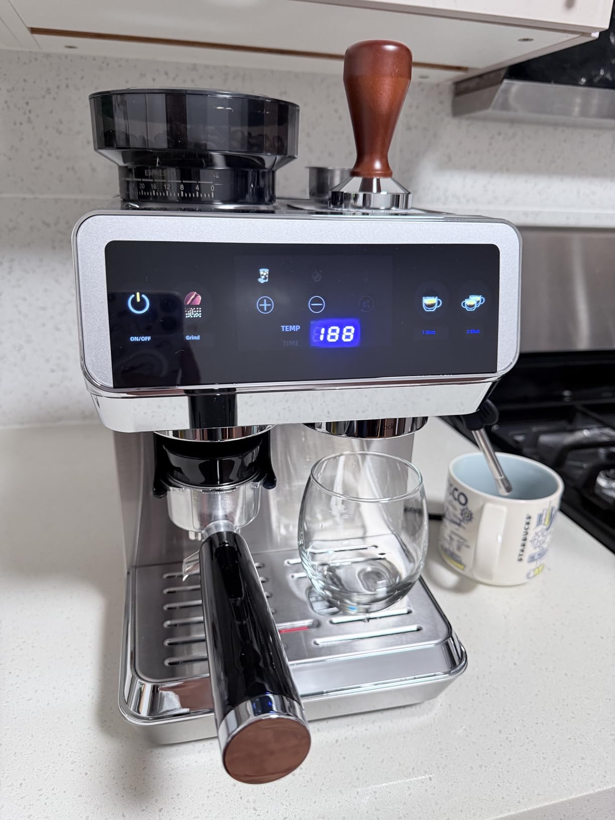 AMZCHEF Espresso Machine With Grinder, 190°F-201°F Temp Control Coffee machine with 44 Grind Setting, Milk Frother, Touch Screen, Cold Brew, Sliver customer photo 2