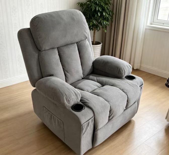MAHOMICO Swivel Rocker Recliner Chair with Vibration Massage and Heat for Living Room, with Rocking Function and Side Pocket, USB Charge Port, 2 Cup Holders customer photo 1