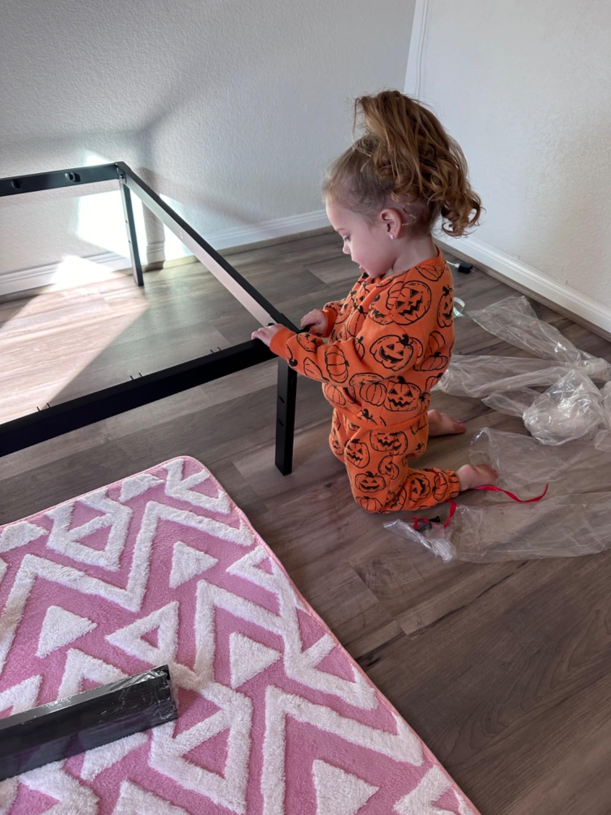 DUMOS Metal Bunk Bed Twin Over Twin with Ladder and High Guardrail, Heavy-Duty Steel Slats Support for School, Under-Bed Storage Space, No Box Spring Needed, Noise Free, White customer photo 2