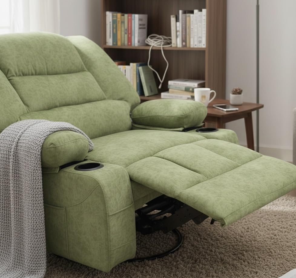 KCQ Oversized Swivel Rocker Recliner Chair with Massage Heat Cup Holders, Overstuffed Fabric Heated Massaging Swivel Glider Chair Rocking Recliner Chair, Grey customer photo 1