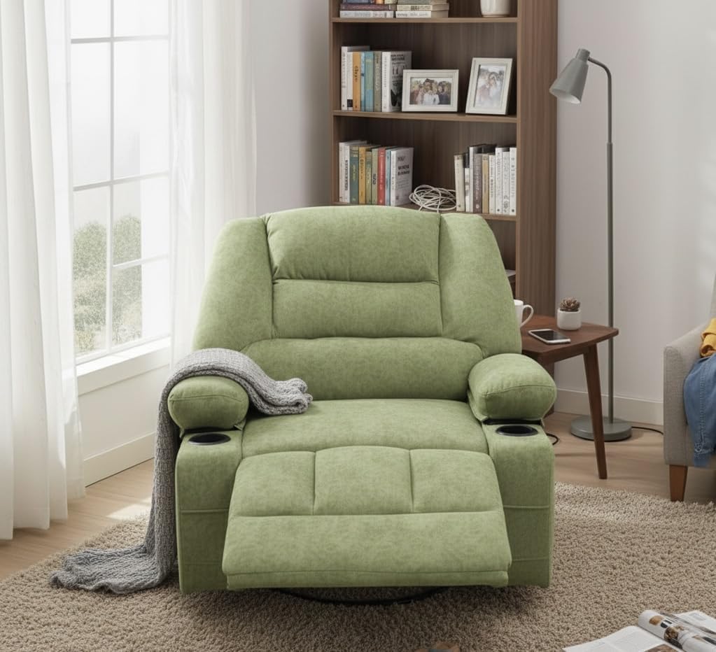 KCQ Oversized Swivel Rocker Recliner Chair with Massage Heat Cup Holders, Overstuffed Fabric Heated Massaging Swivel Glider Chair Rocking Recliner Chair, Grey customer photo 2