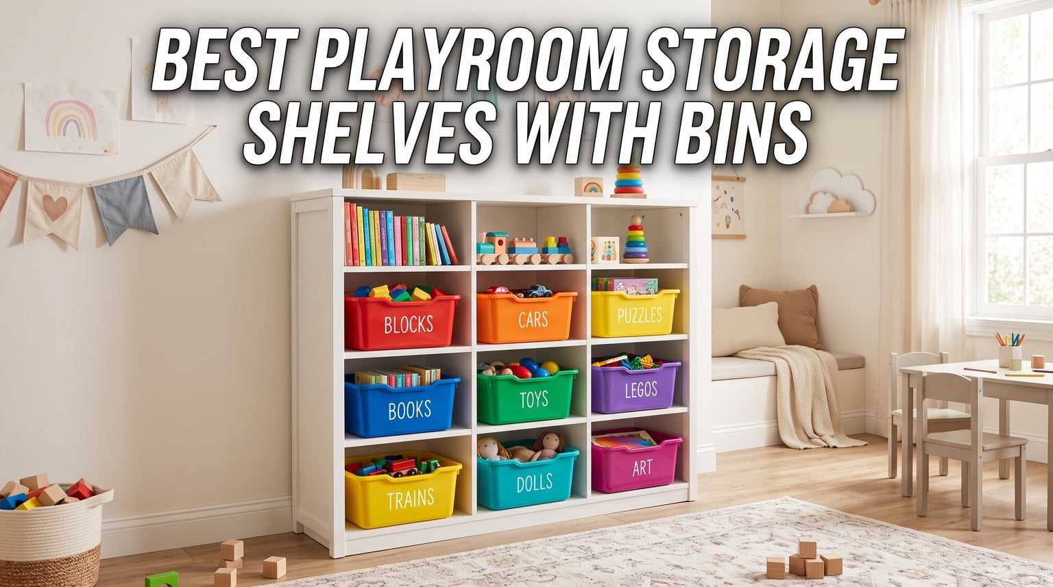 best playroom storage shelves with bins