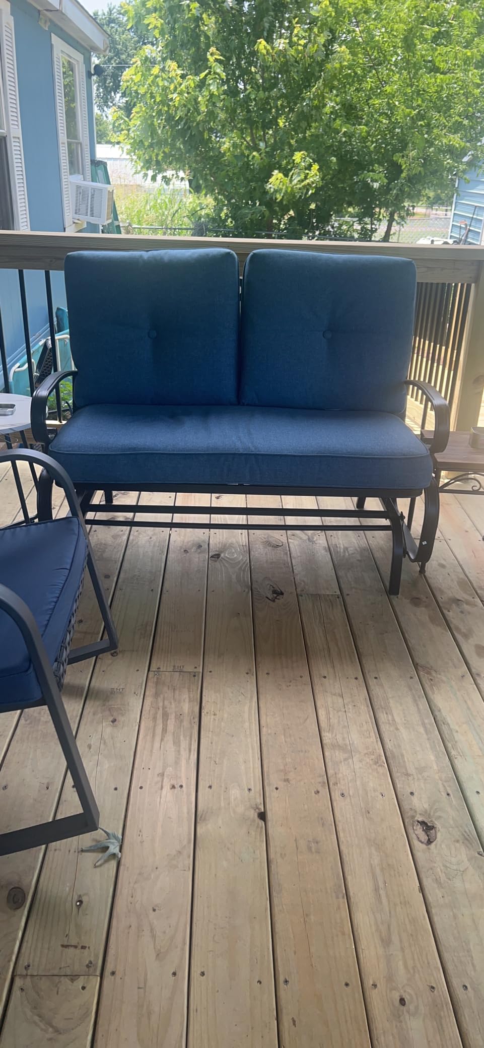 Giantex Outdoor Glider Bench, Patio 2 Person Loveseat with Removable Cushion, Thick Padded Seat, Stable Steel Frame, Outside Glider Swing Chair for Deck, Poolside, Yard, Balcony, Porch, Beige customer photo 2