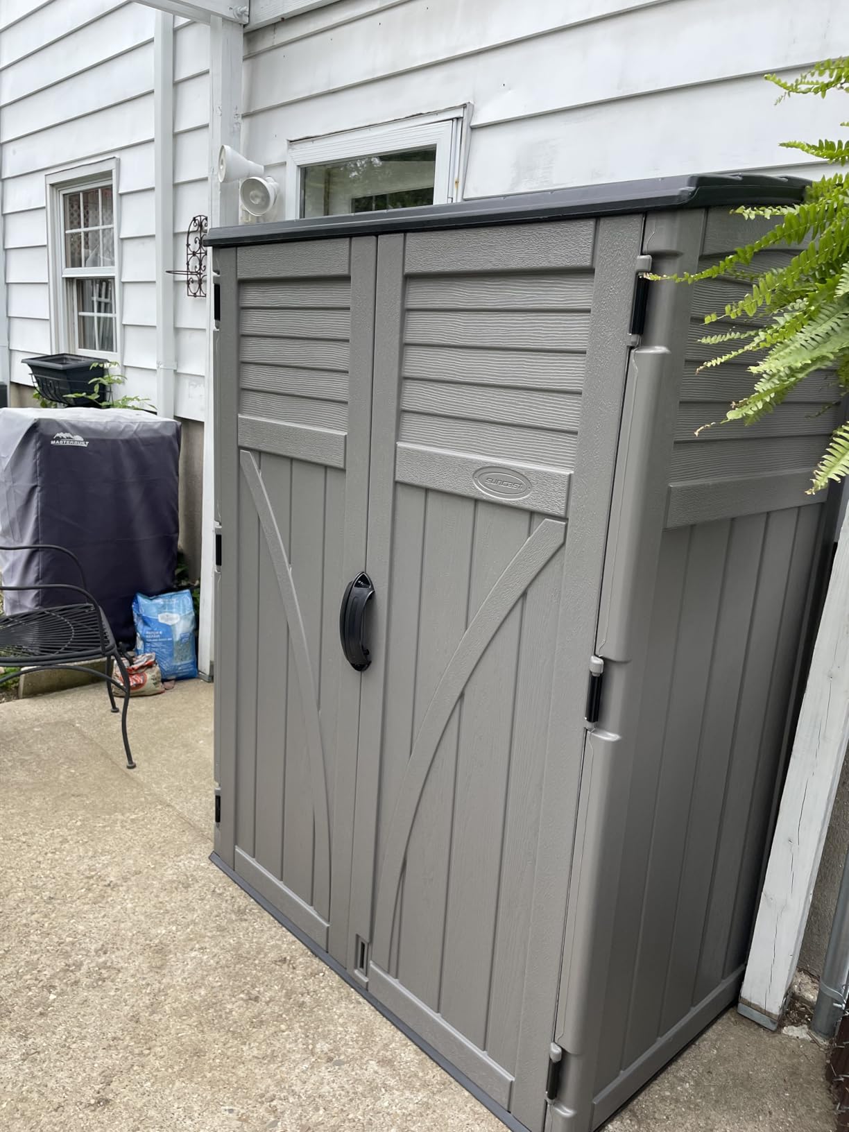 Suncast Outdoor Storage Cabinet Waterproof Resin Vertical Outdoor Storage Shed (54 cu. ft.) for Patio, Garden Tools, Cushions, & Equipment. Weatherproof Plastic Multi-Wall Design, Made in USA customer photo 1