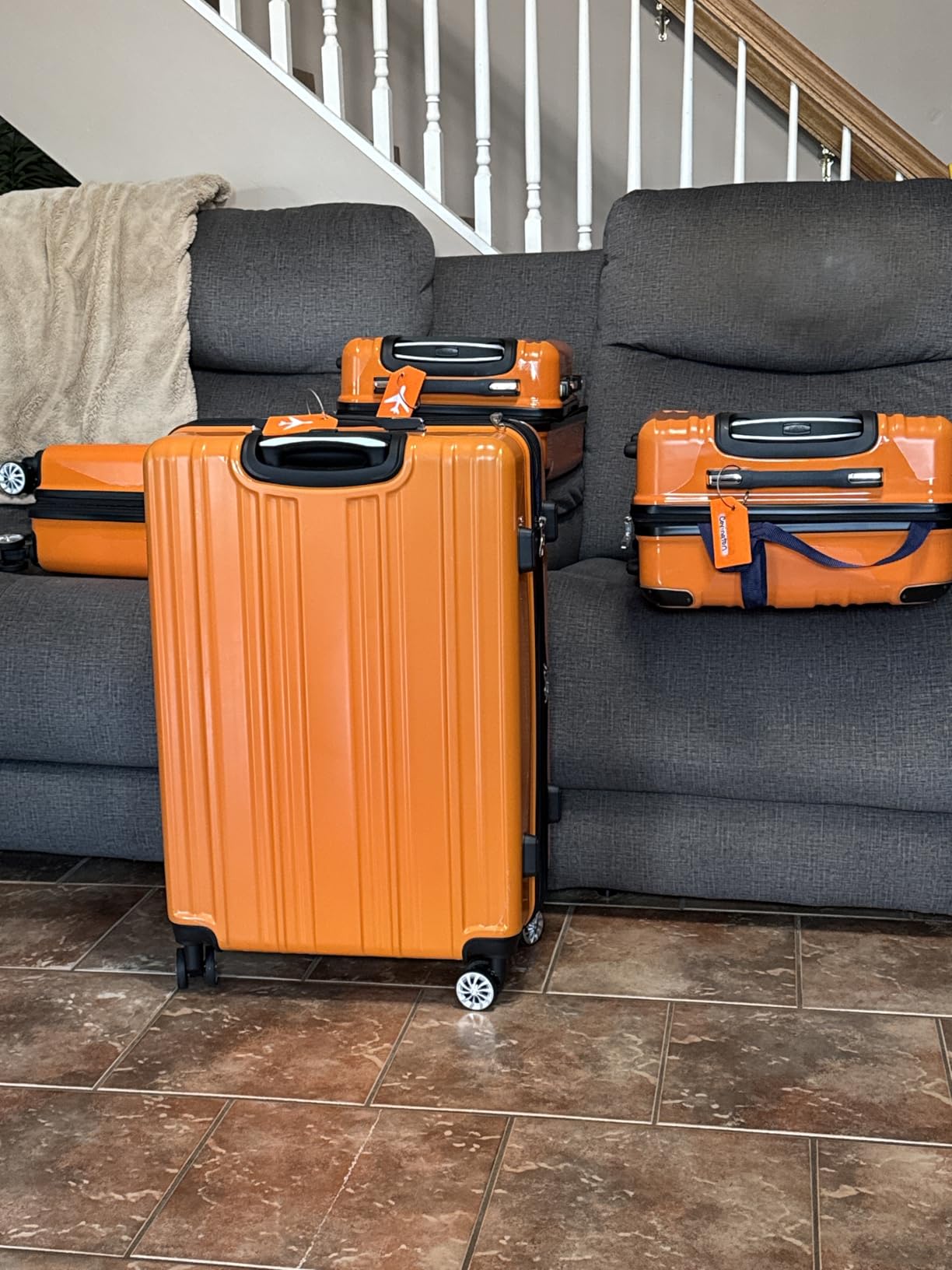 Coolife Luggage Sets, 5 Piece Durable Suitcase, Lightweight Carry on Luggage with PC+ABS Hardshell, Dual Spinner Wheels, TSA Lock and YKK Zipper (white grid new, 5 piece set) customer photo 1