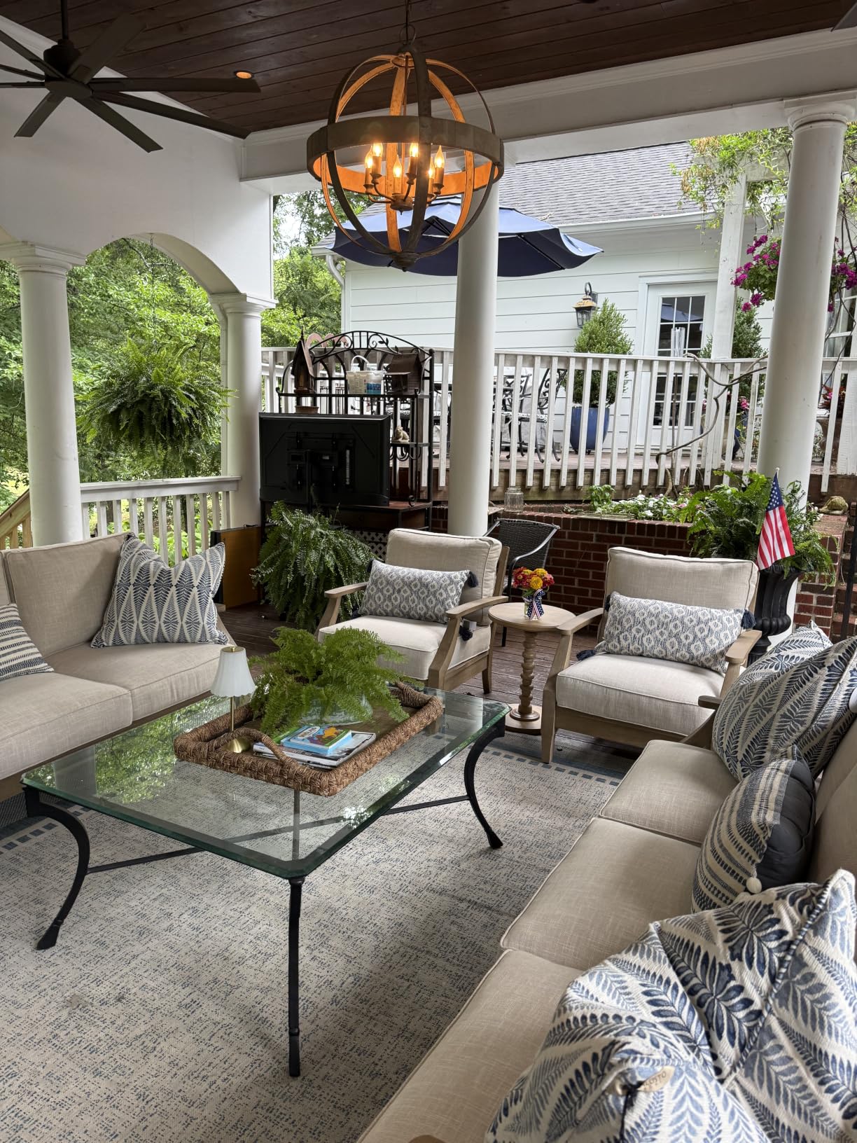 Signature Design by Ashley Clare View Outdoor Patio Sofa, 4 Throw Pillows, Nuvella Weather Resistant Fabric, Eucalyptus Wood, 81