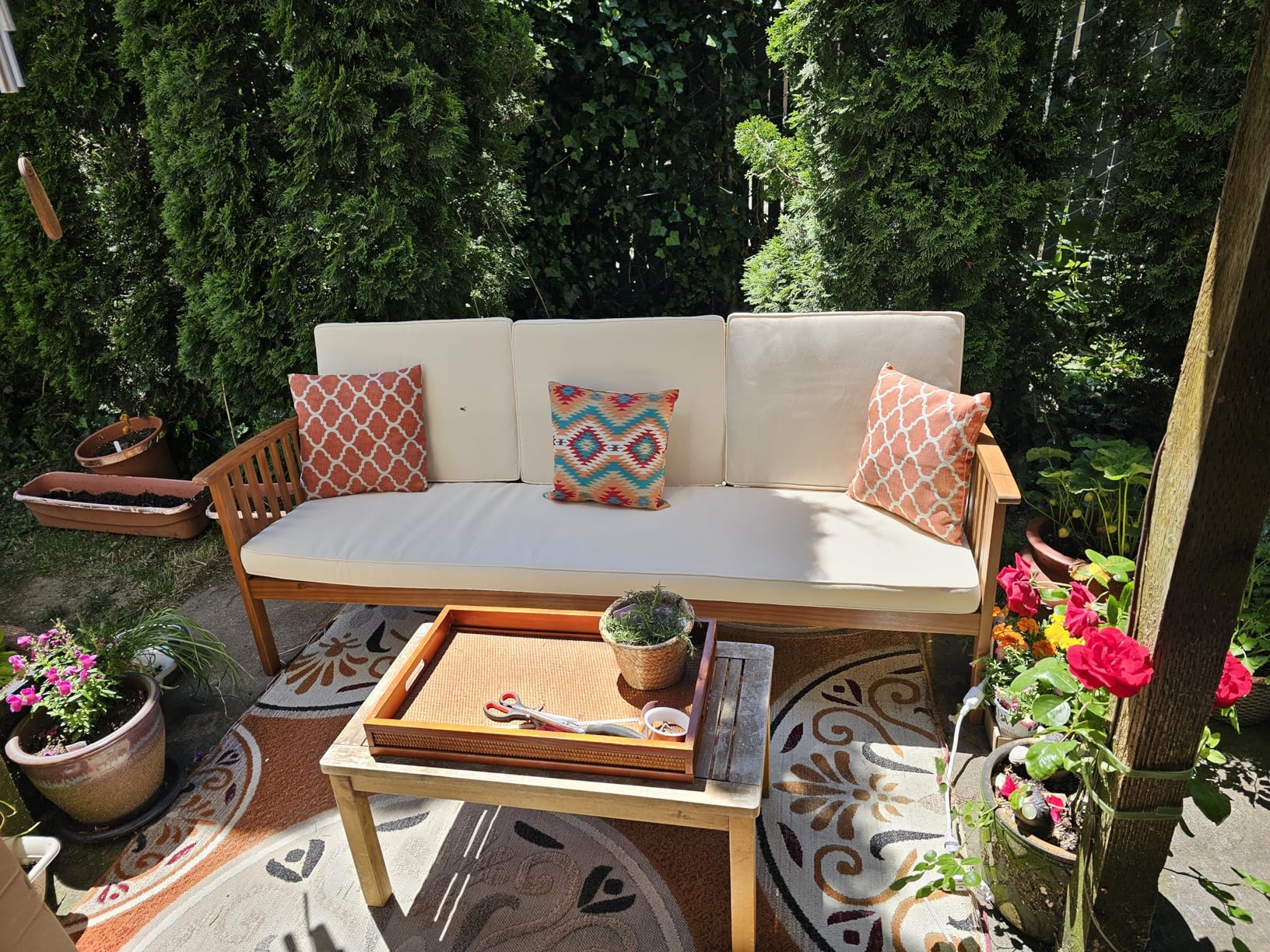 Christopher Knight Home Marcia Outdoor Wood Sofa, Wicker, 75.50 x 31.00 x 31.50, Gray, Natural Stained Finish customer photo 1