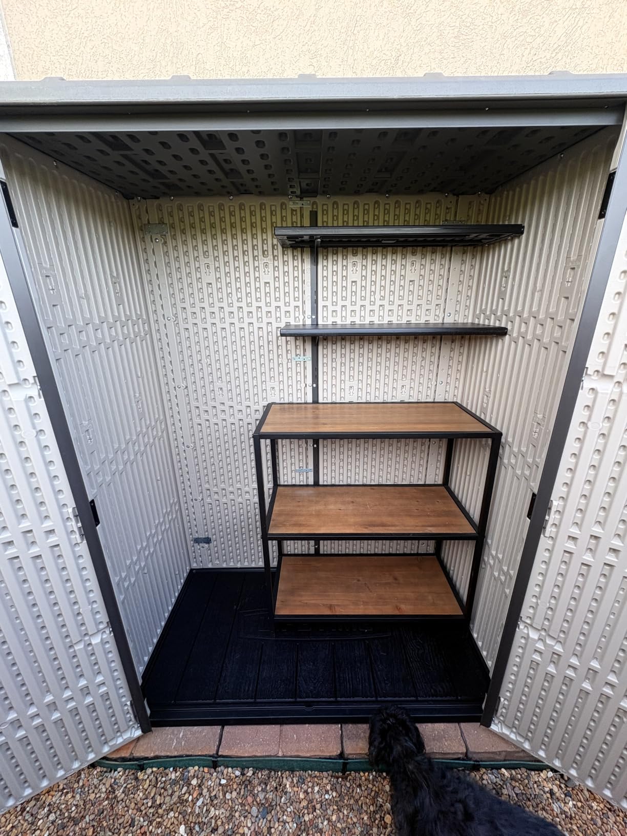 Lifetime Vertical Storage Shed, Desert Sand, Resin Outdoor Tool Shed with Lockable Doors and Weather-Resistant Panels customer photo 1