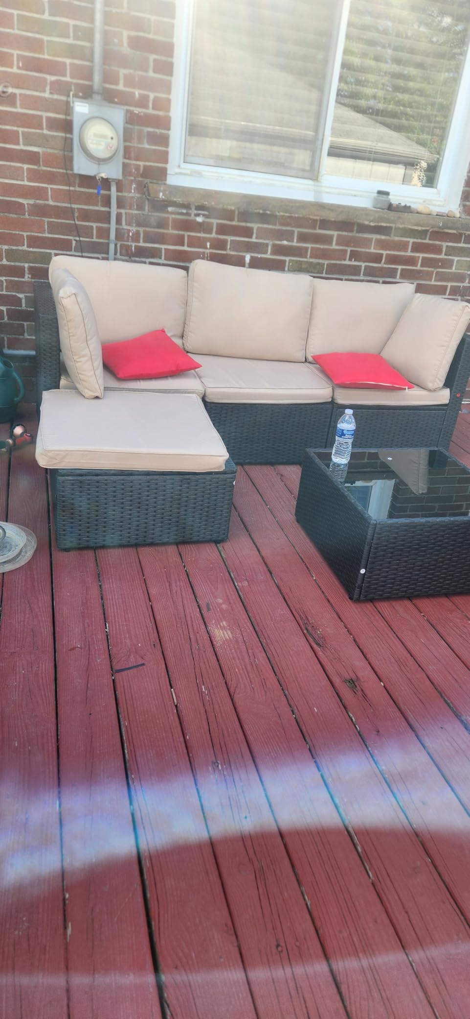 Vongrasig 5 Piece Patio Furniture Sets, Outdoor Patio Set Sectional Sofa, All-Weather PE Rattan Outdoor Couch with Ottoman, Glass Table for Garden, Backyard, Porch, Beige customer photo 2