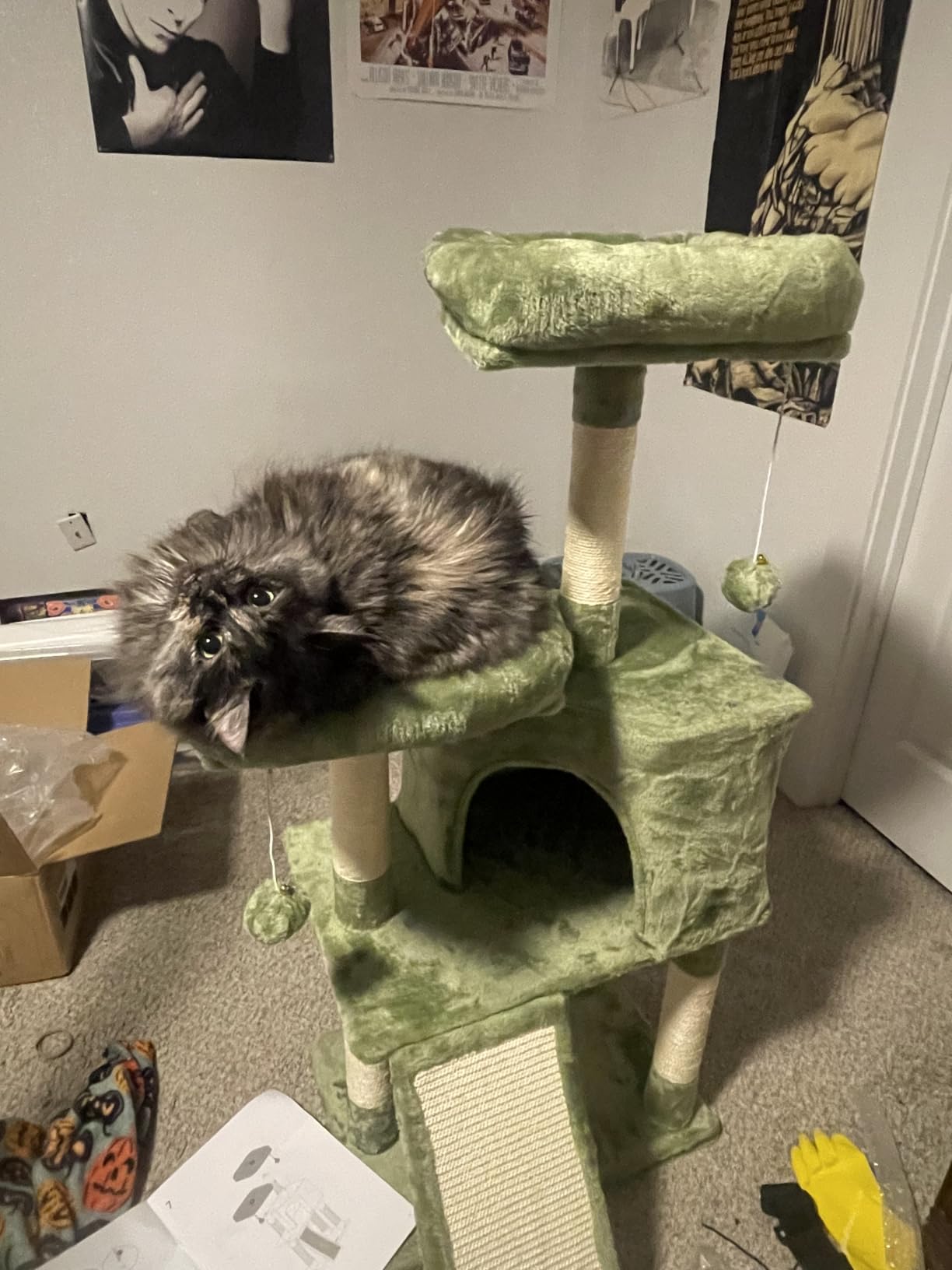 Feandrea Cat Tree, 45.3-Inch Cat Tower, Plush Condo with Scratching Post, Ramp, Perch, Spacious Cave, for Small Space, Light Gray UPCT141W01 customer photo 2