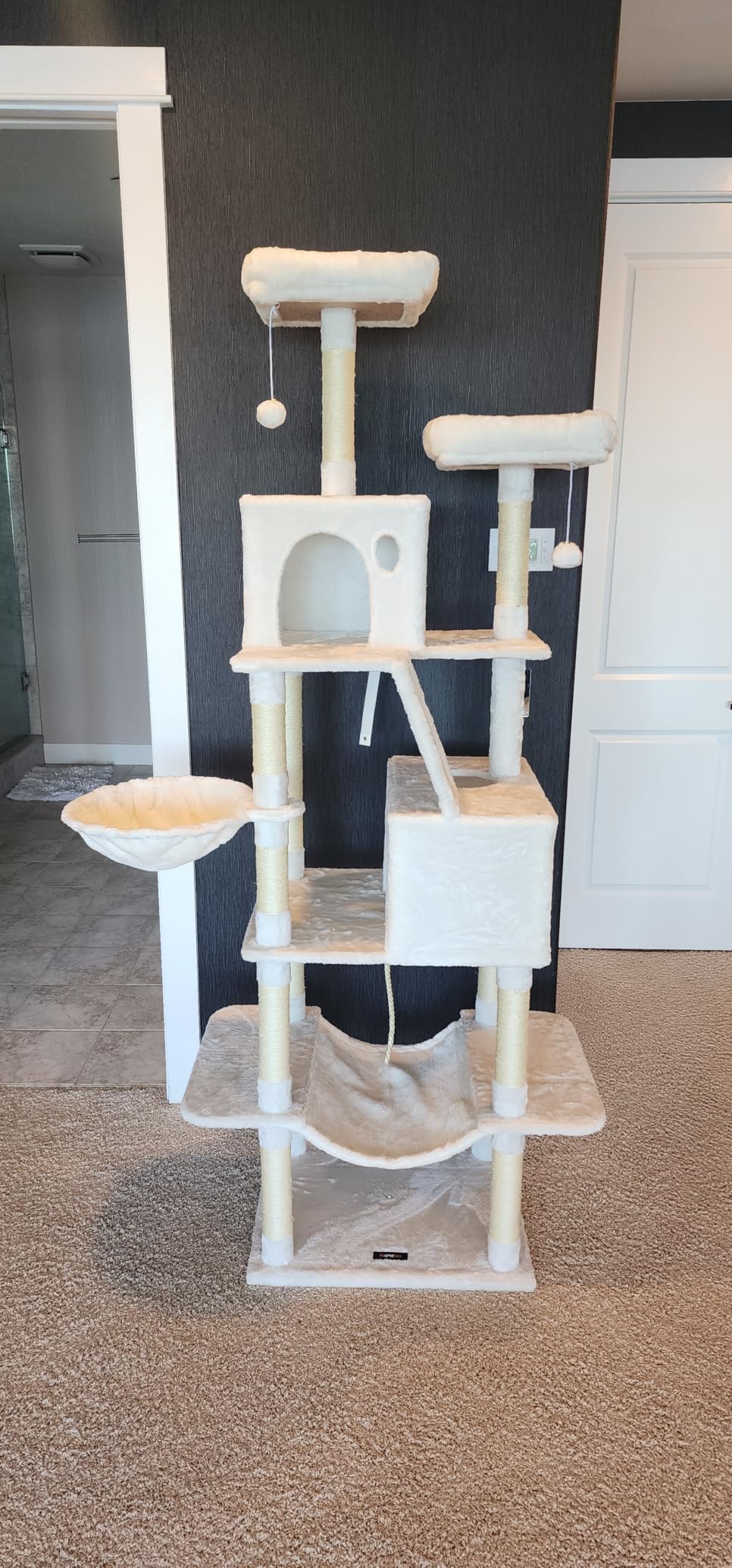 Feandrea Cat Tree, 81.1-Inch Large Cat Tower, Multi-Level Plush Condo with 13 Scratching Posts, 2 Perches, 2 Caves, Basket, Hammock, Pompoms, Smoky Gray UPCT190G01 customer photo 1