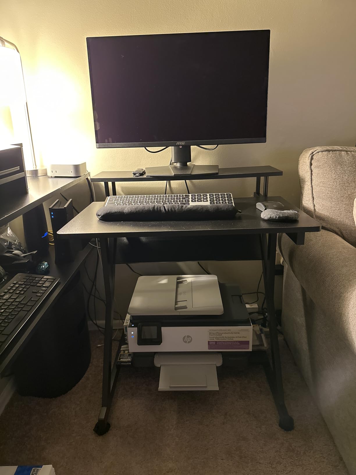 Dripex Computer Desk for Small Spaces, 27.5 inch Small Computer Desk, 3 Tier Compact Desk with Monitor Shelf and Bottom Storage Shelves, Space Saving Desk, Black customer photo 1