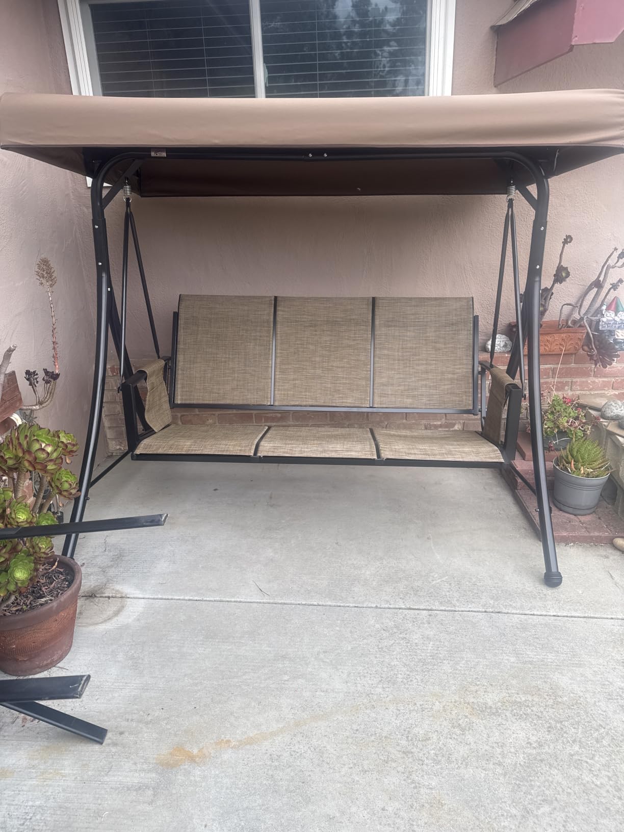PURPLE LEAF 3-Seat Deluxe Outdoor Patio Porch Swing with Weather Resistant Steel Frame, Adjustable Tilt Canopy, Beige customer photo 2