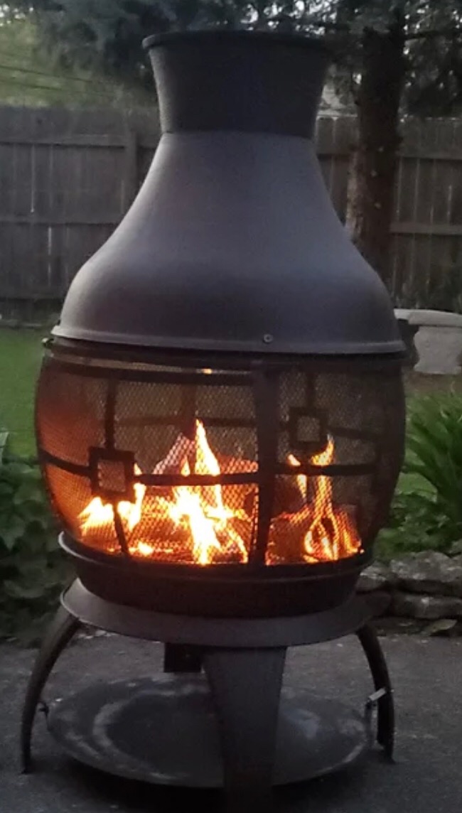 Giantex Wood Burning Chiminea, Heavy Duty Fireplace Chiminea Wooden Fire Pit with 2-piece Log Grate, Premium Rain Cap & Fire Poker, 360 Fire Retardant Mesh Cover, Ideal for Garden, Patio, Backyard customer photo 1