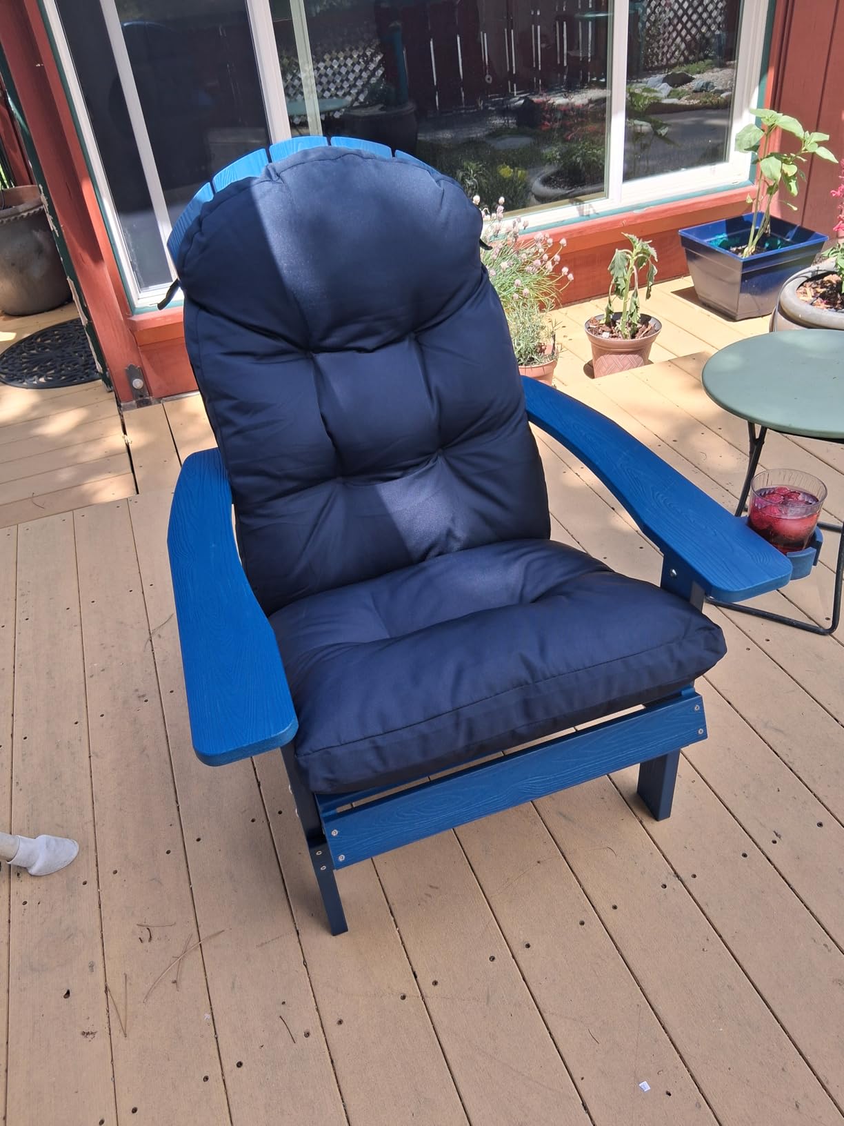 YEFU Adirondack Chair Weather Resistant: Outdoor Chair HIPS Plastic Adirondack Chairs - Patio Chairs with Cup Holder & Wood Texture - Lawn Fire Pit Deck Porch Garden Chairs for Adults (Blue) customer photo 2