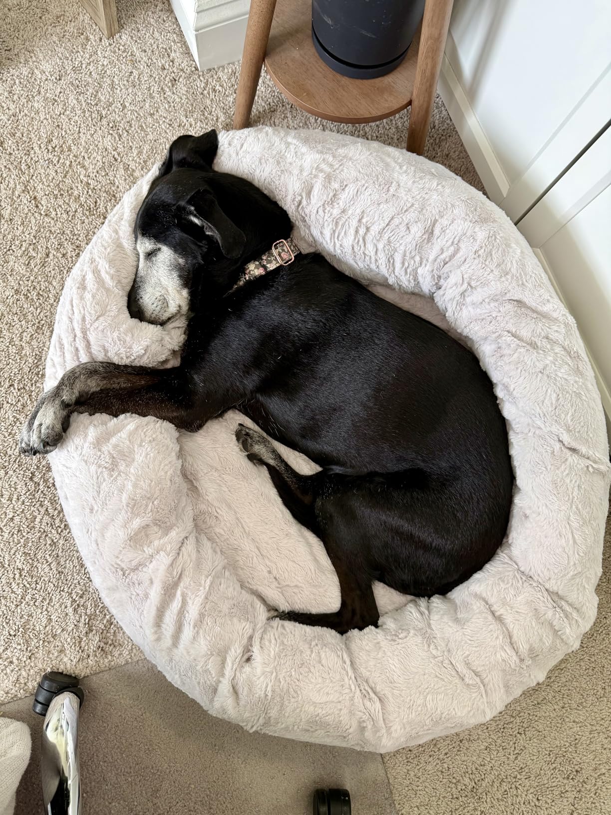 Best Friends by Sheri The Original Calming Donut Dog Bed for Large Dogs up to 100 lbs, Shag Faux Fur, Gray, Large, 36