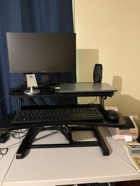VIVO 42 inch Desk Converter, K Series, Height Adjustable Sit to Stand Riser, Dual Monitor and Laptop Workstation with Wide Keyboard Tray, Black, DESK-V042KB customer photo 1