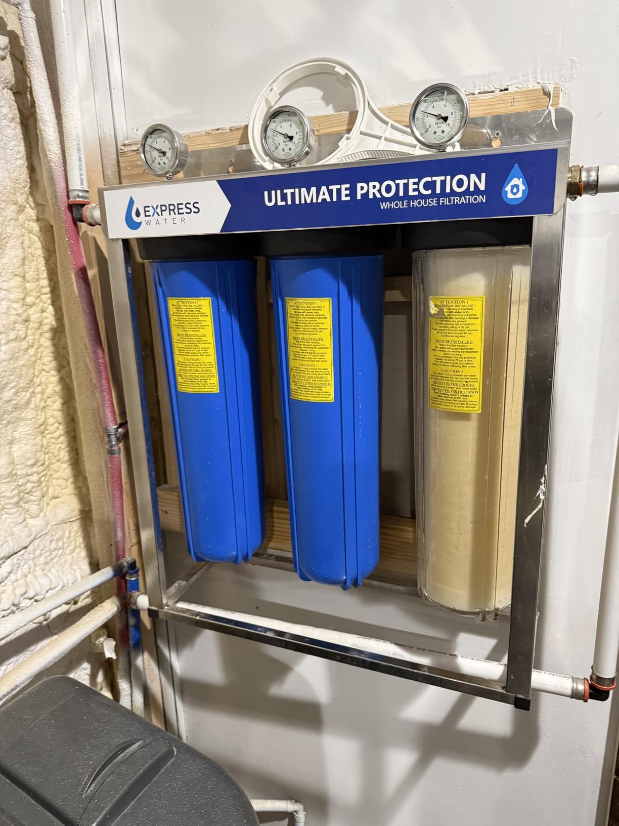 Express Water 3-Stage Whole House Water Filter System, Reduces Heavy Metals, Scale, Chloramine, Chlorine, PFAs, Lead & Arsenic, Free-standing Stainless Steel Frame & 3 Pressure Gauges customer photo 2